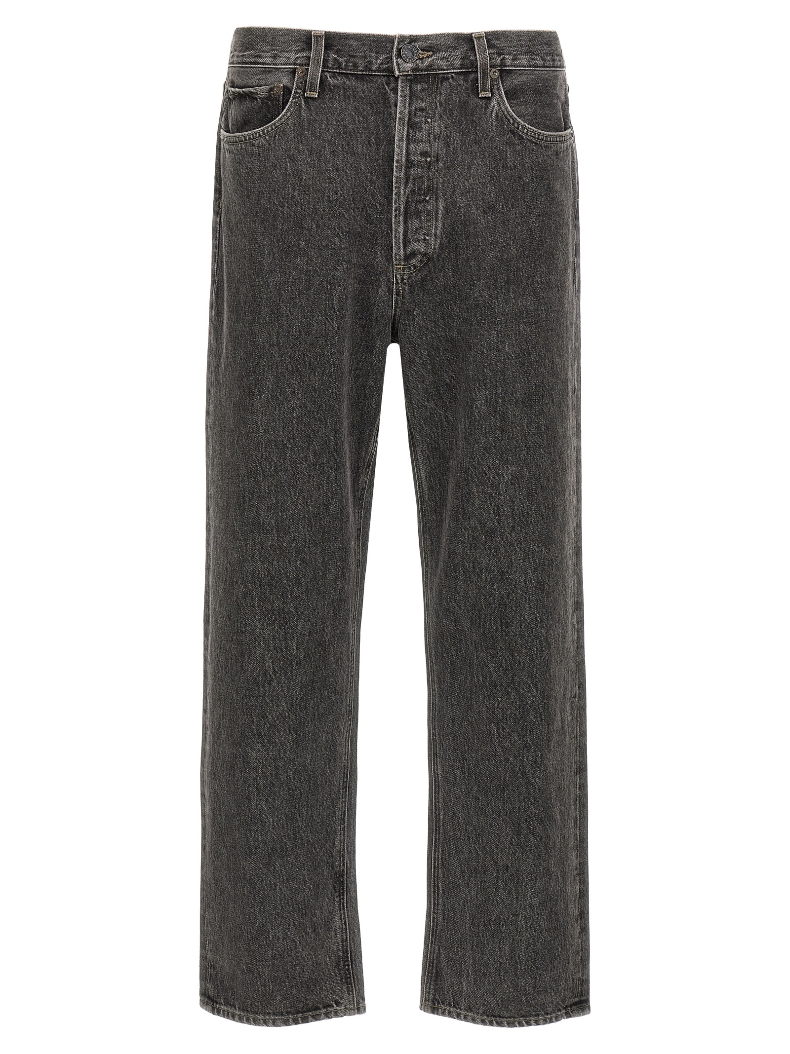 Gray Cotton Straight-Leg Jeans