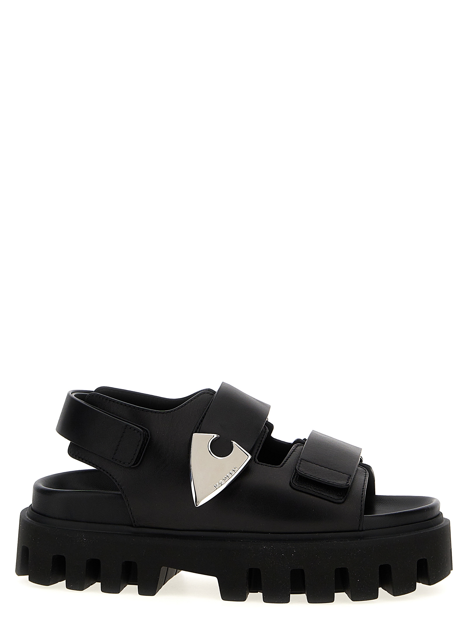 Black Calf Leather Bos Taurus Flat Sandals