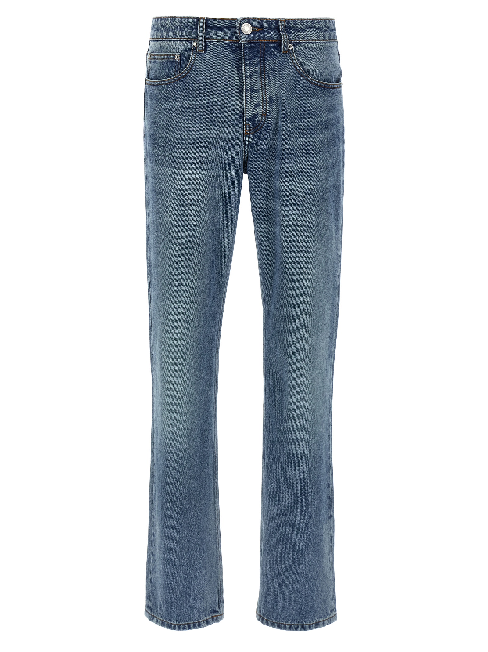 Blue Cotton Straight-Leg Jeans