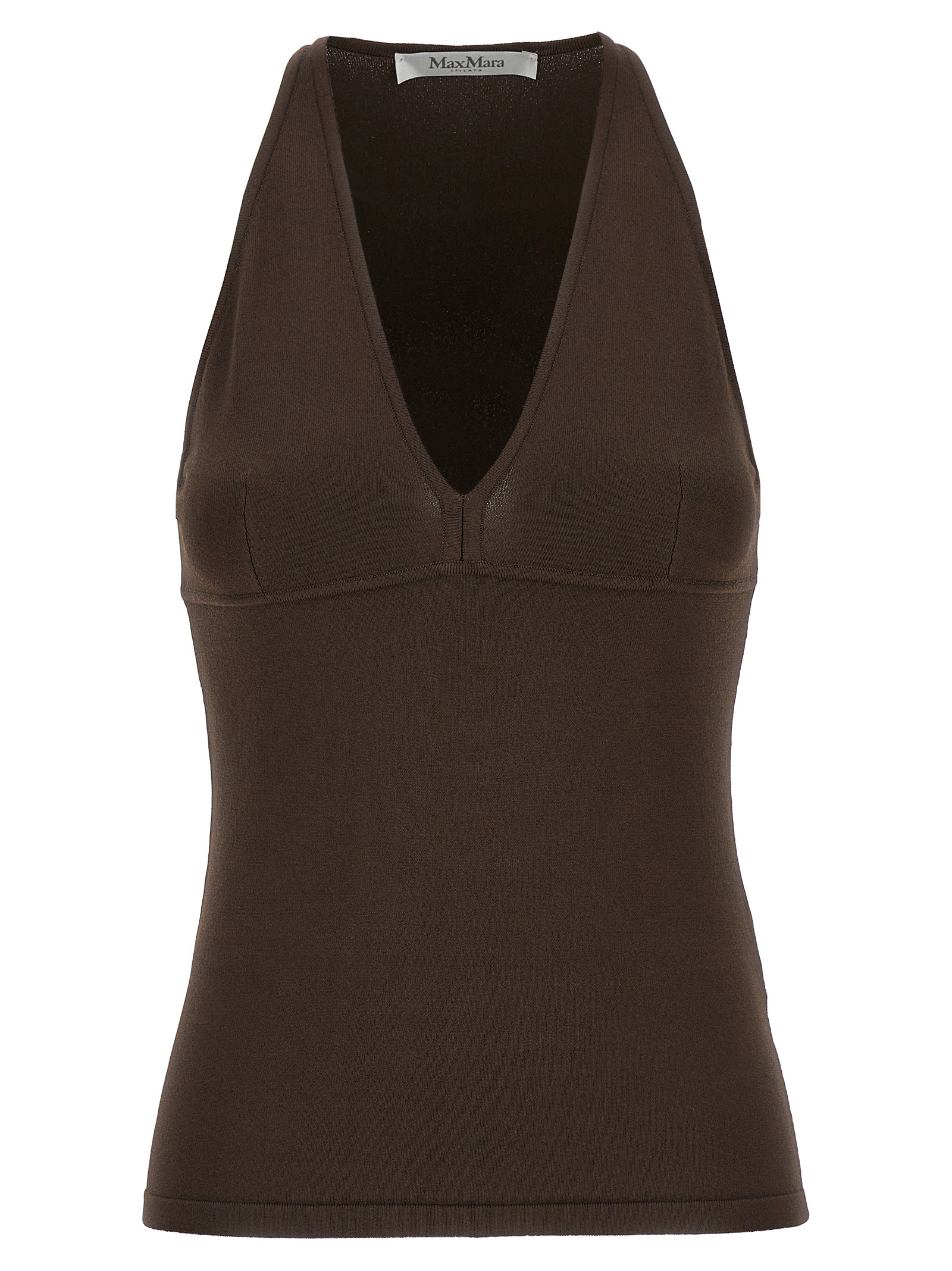 Brown Viscose Sleeveles T-Shirt