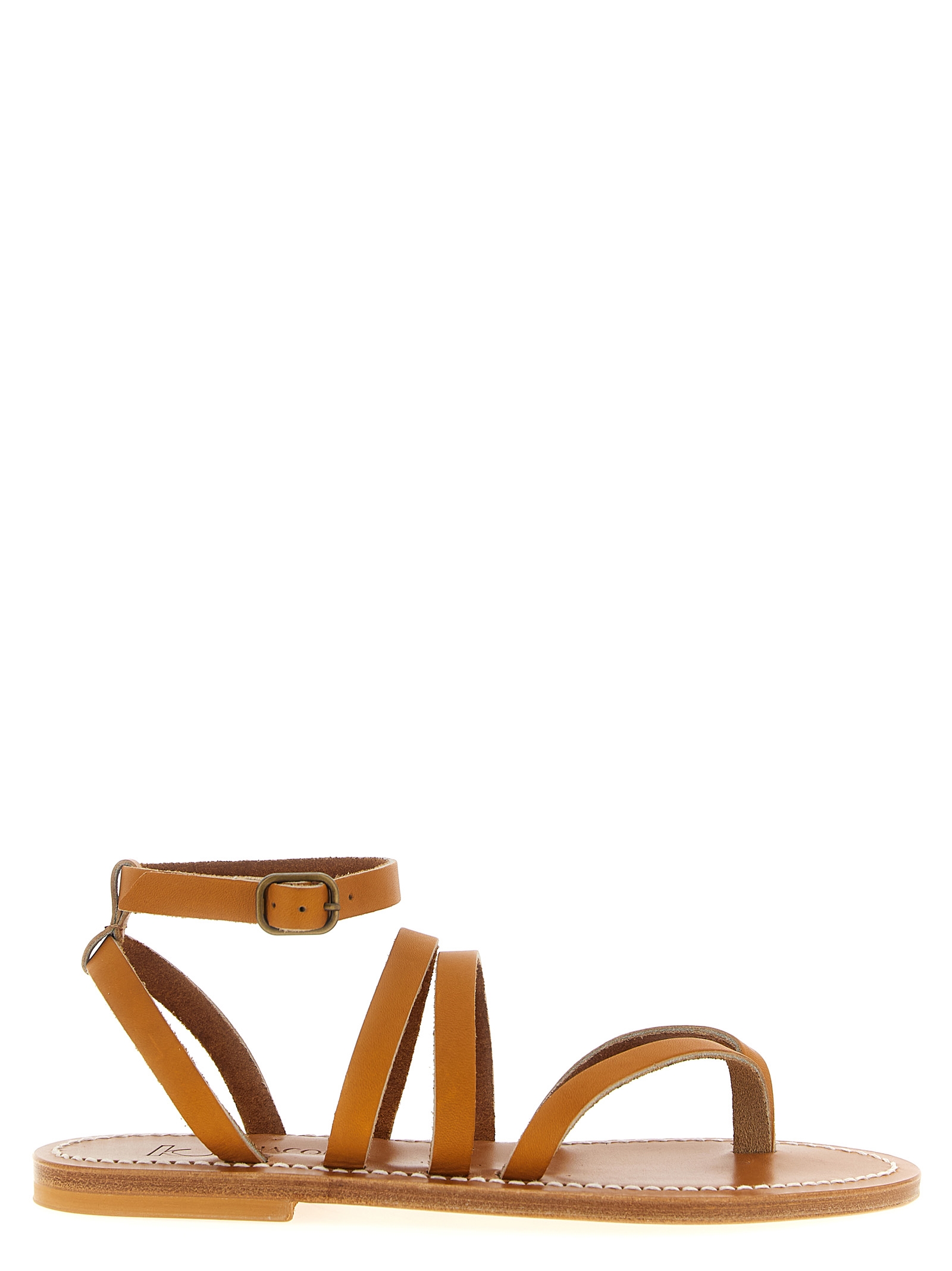 Brown Cowhide Flat Sandals