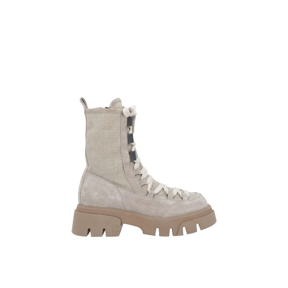 Brunello Cucinelli Beige Leather Lace-Up Boots - Women