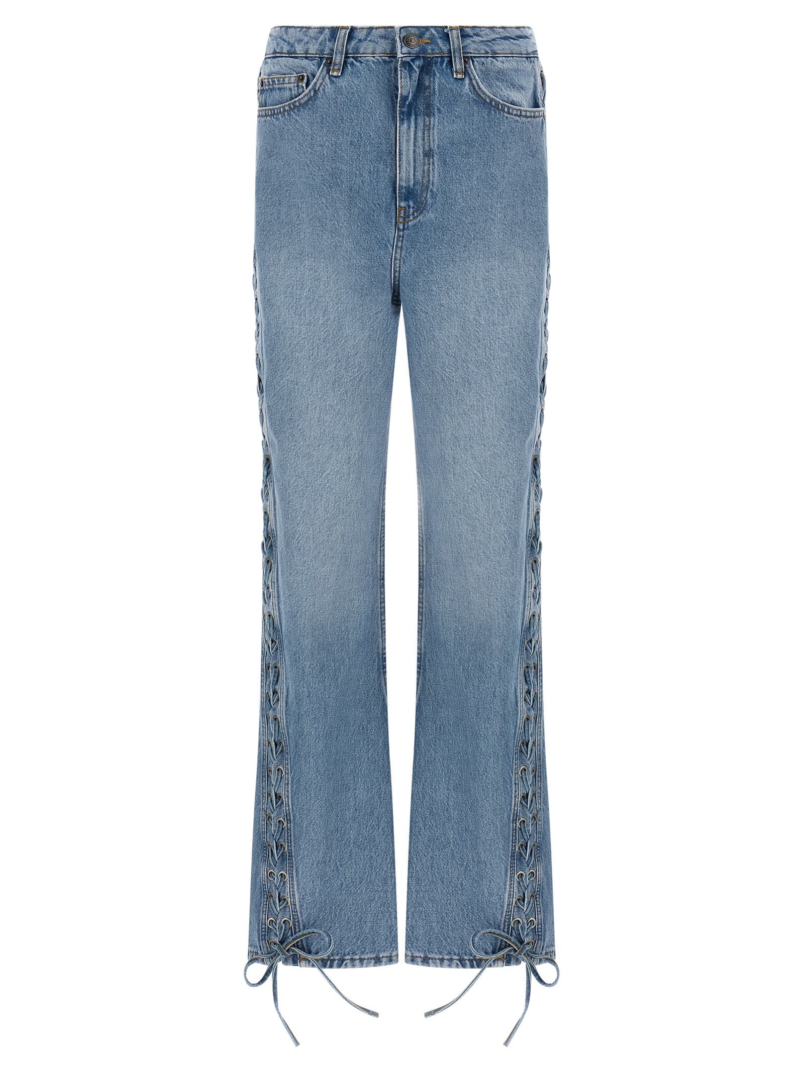 Blue Cotton Straight-Leg Jeans