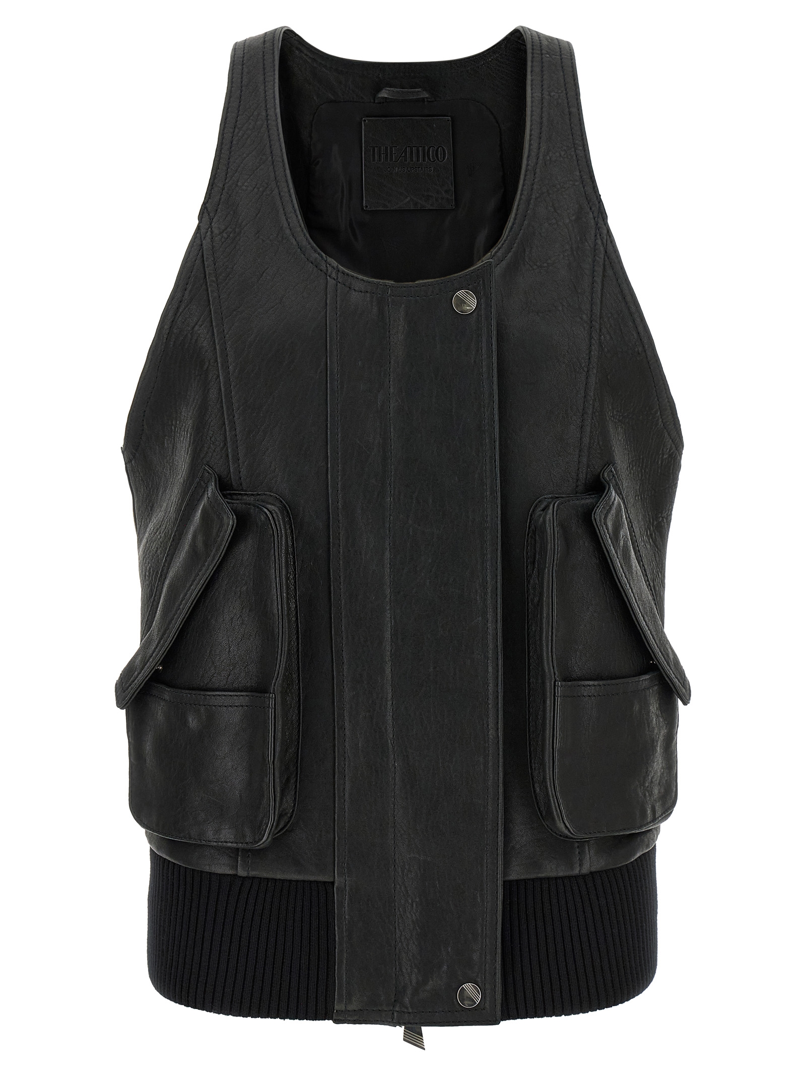 Black Lamb Leather Sleeveless Jacket