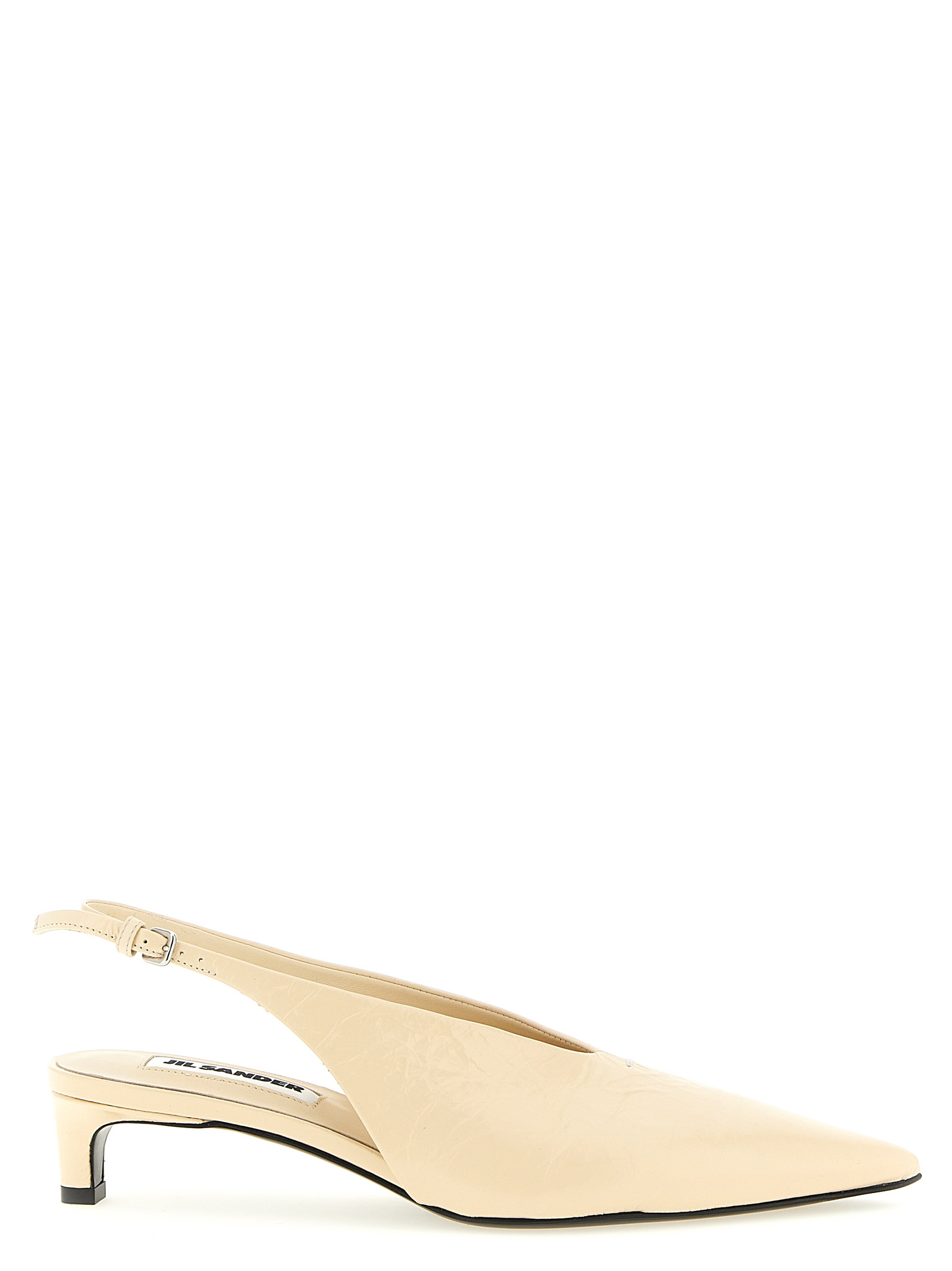 Beige Calfskin Mid Heel Pumps