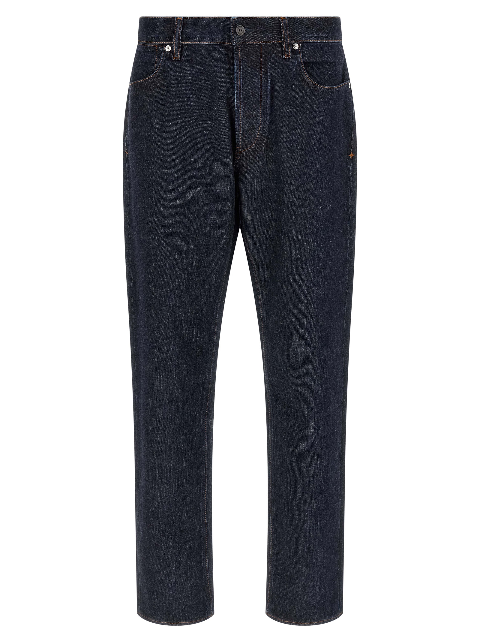 Blue Cotton Straight-Leg Jeans