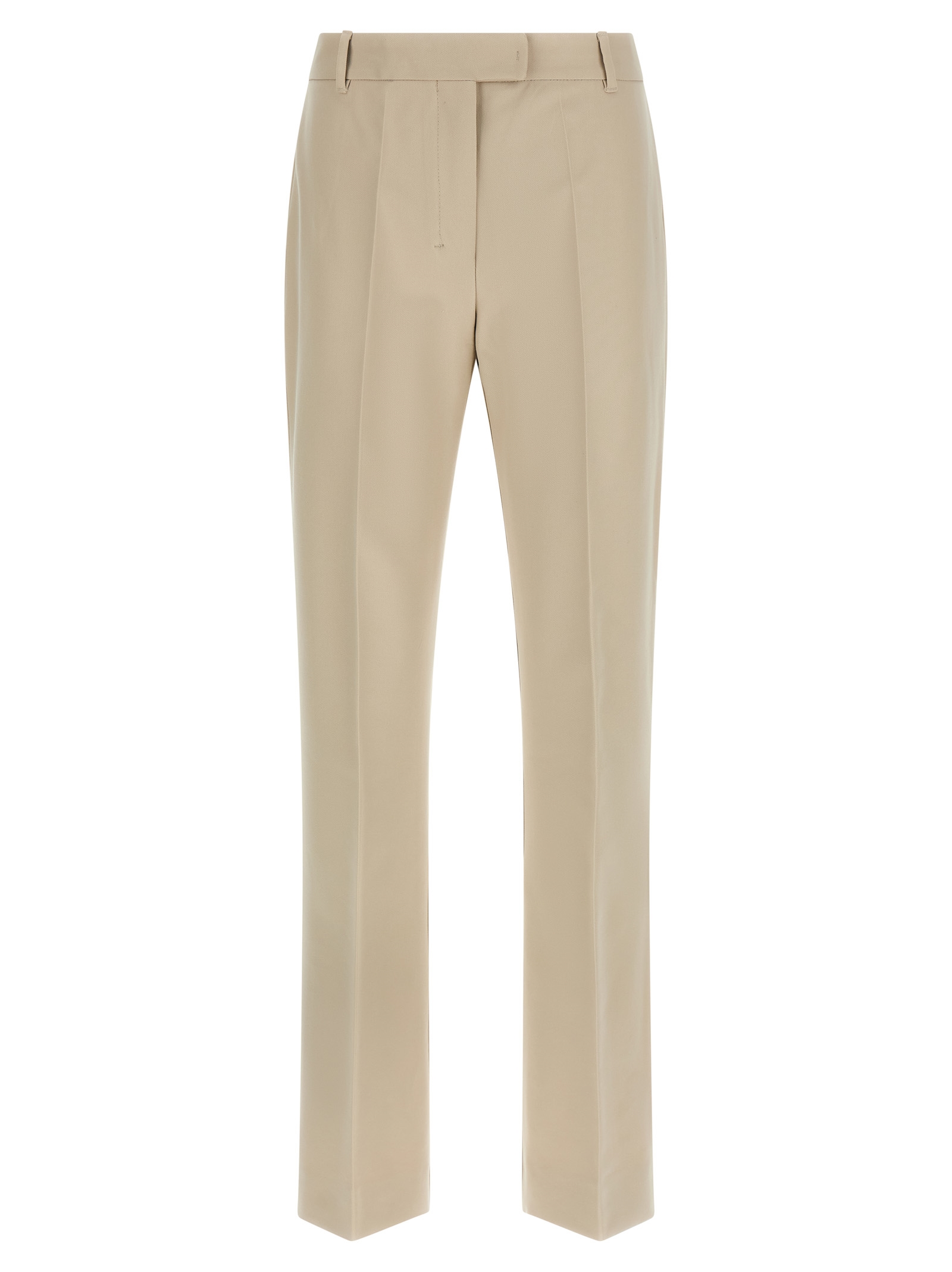 Beige Cotton Cropped Pants