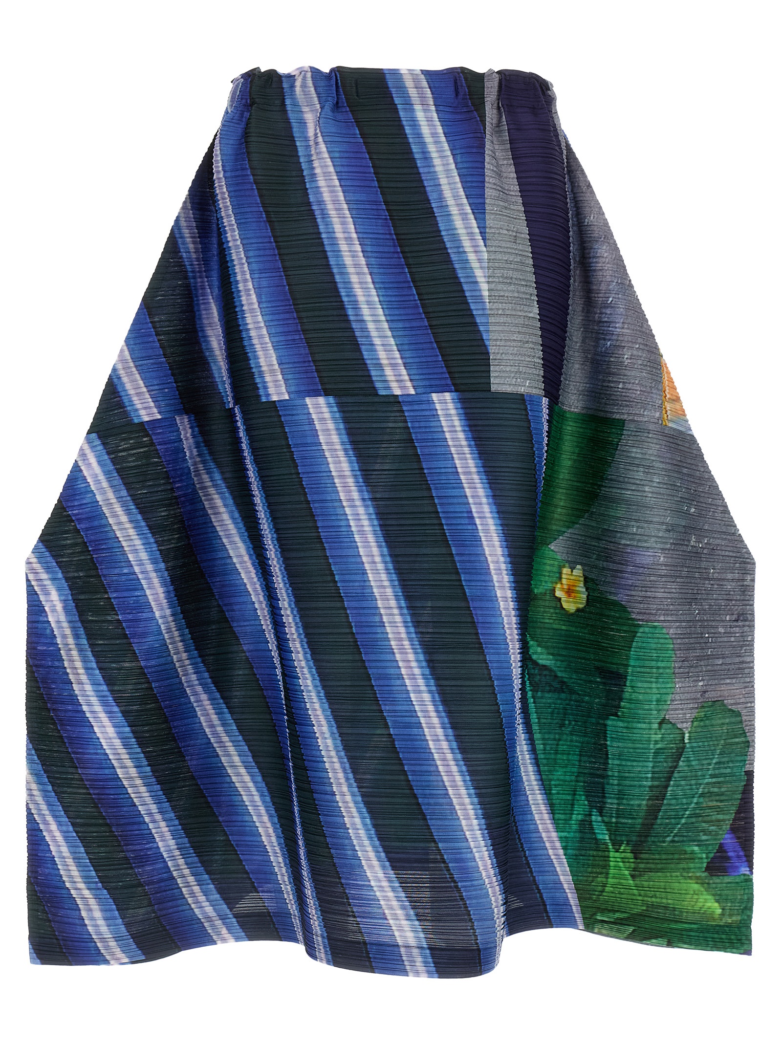 Blue Polyester Midi Skirt