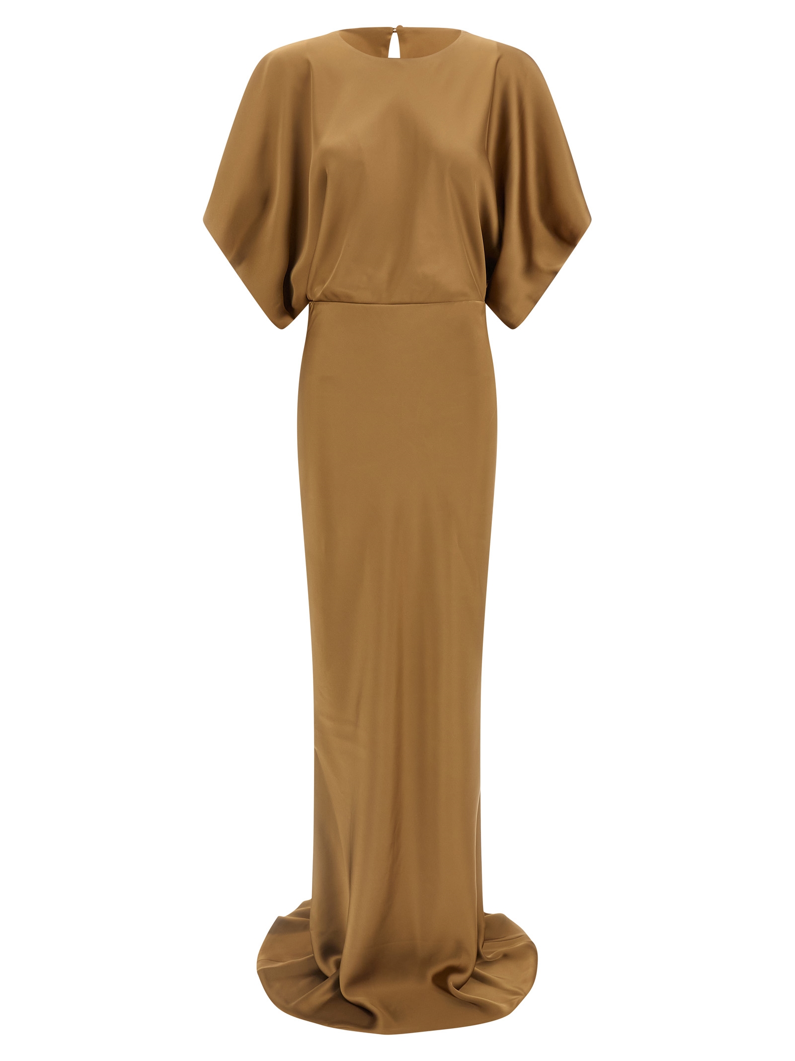 Beige Polyester Long Dress