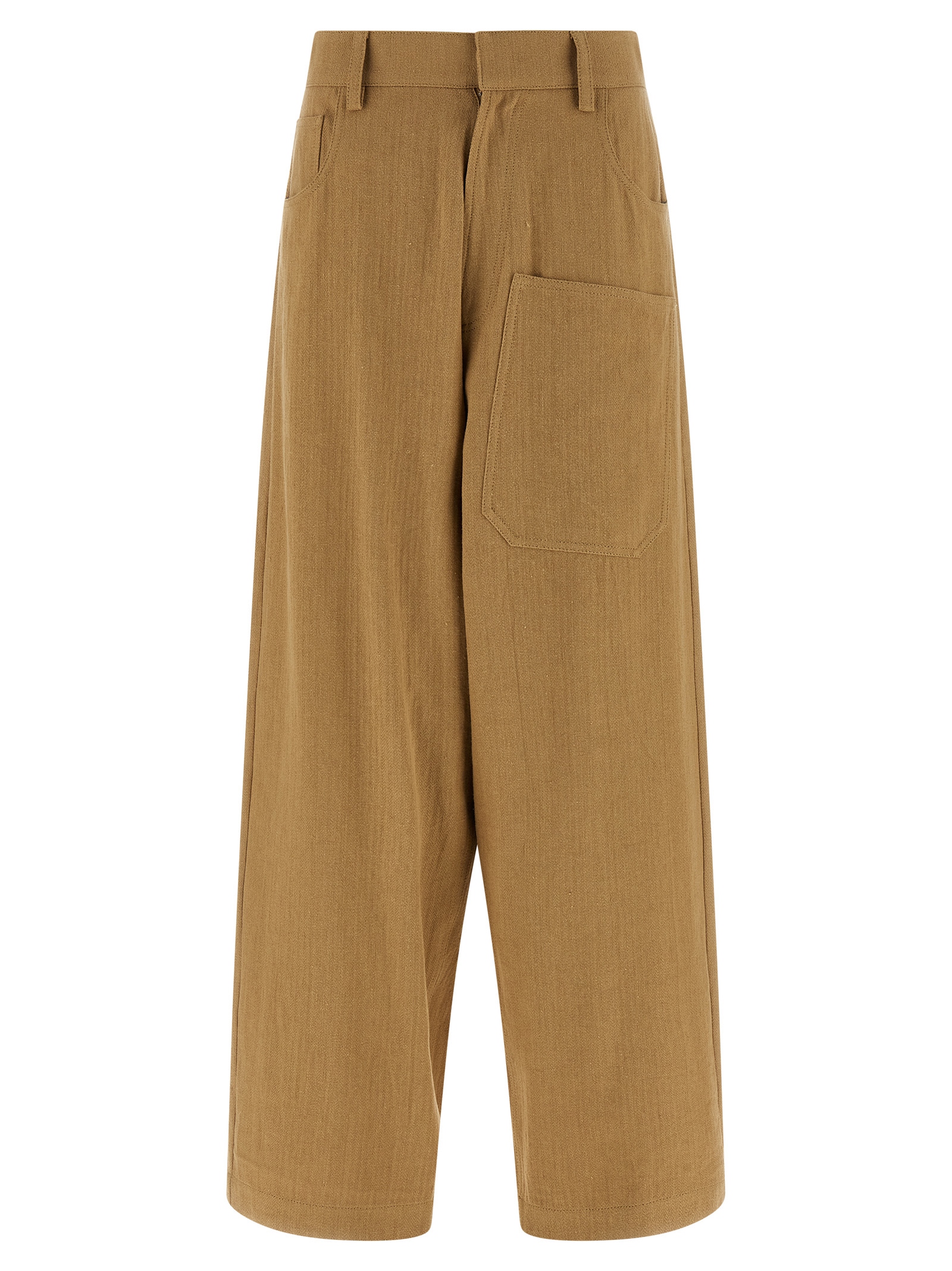 Beige Cotton Casual Pants