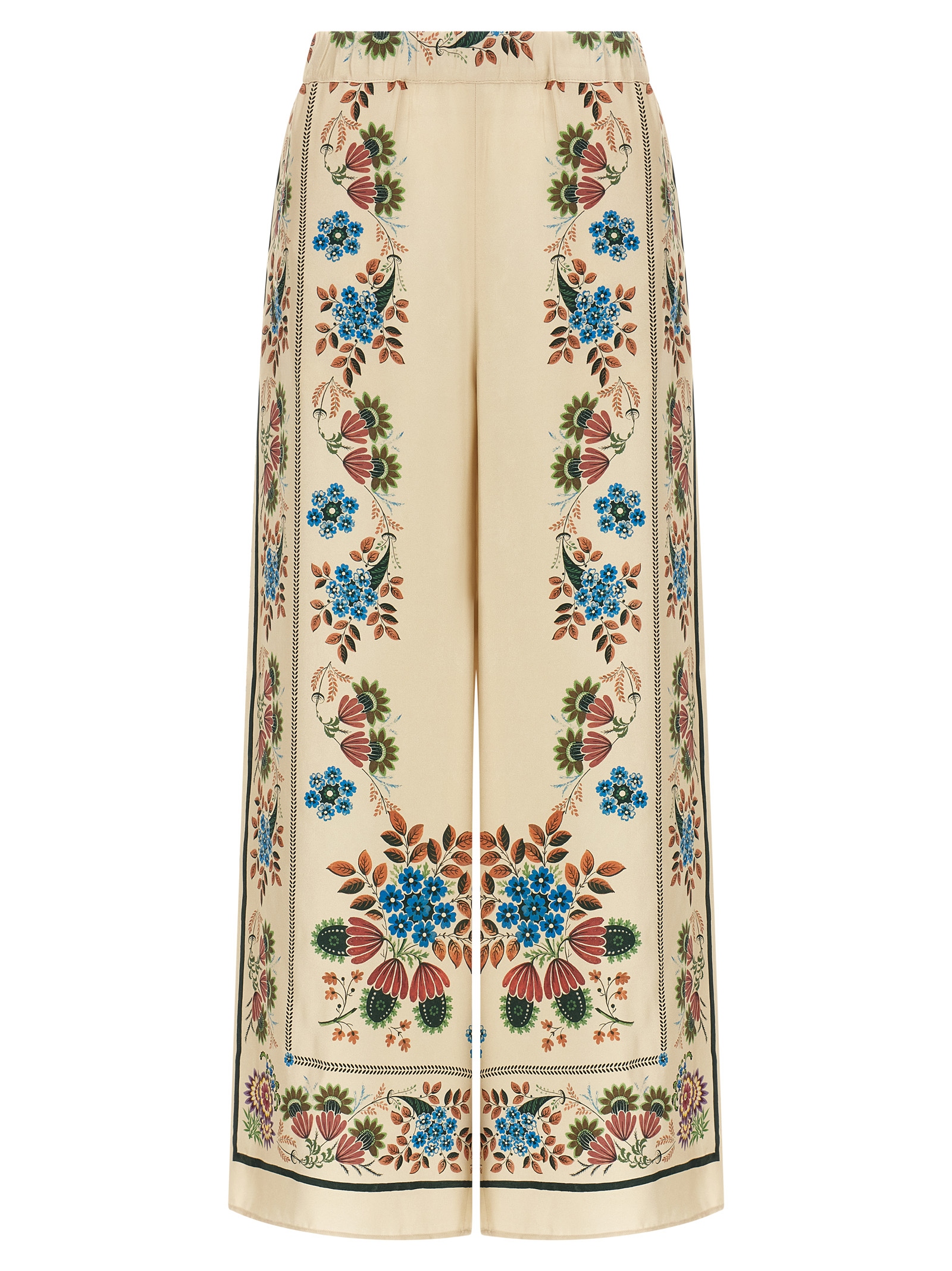 Beige Silk Casual Pants