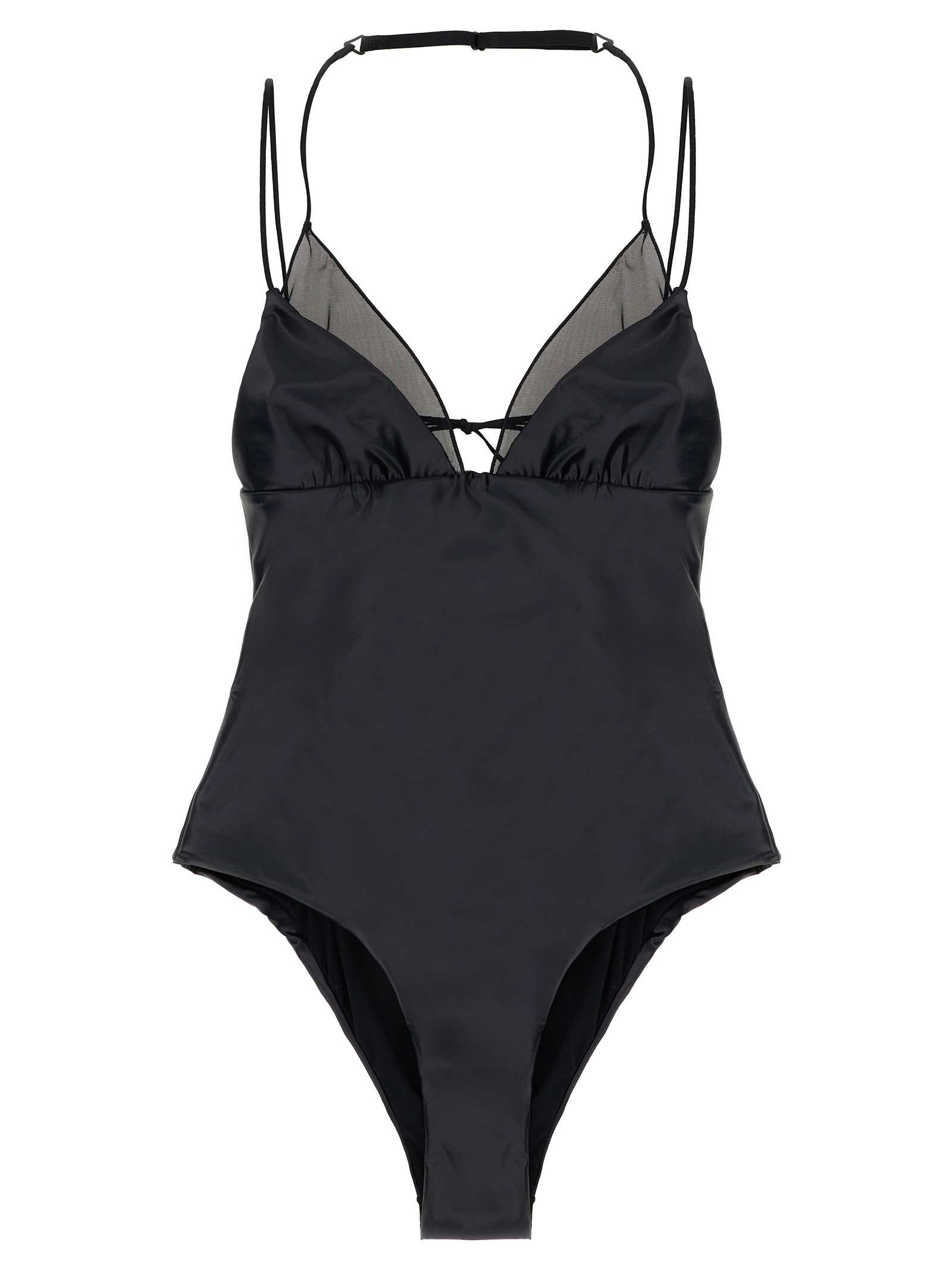 Black Polyester One-Piece Swimsuit