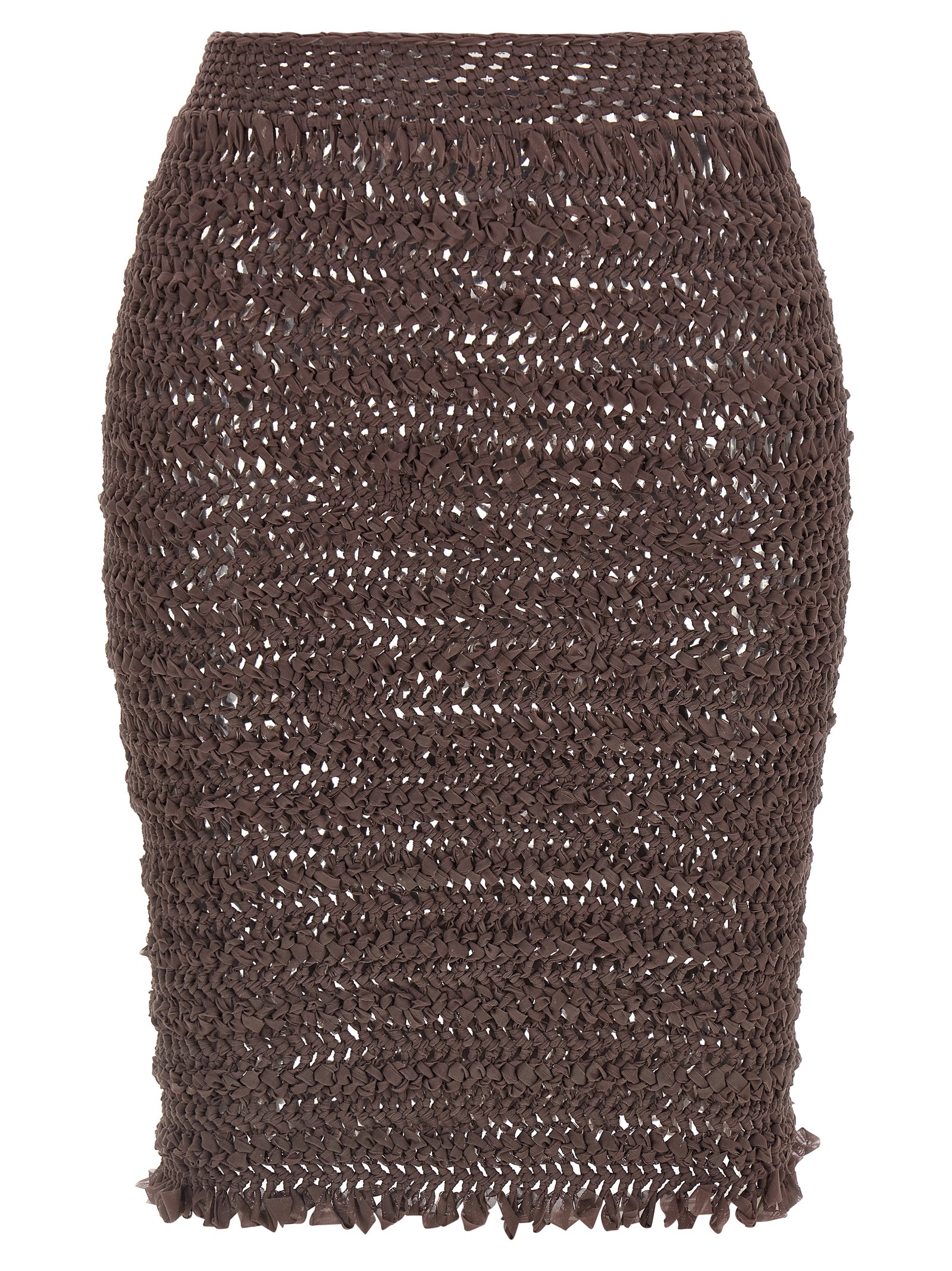 Brown Polyester Midi Skirt