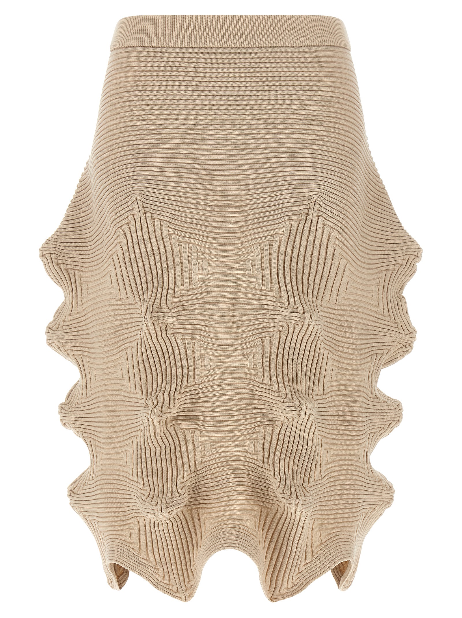 Beige Polyester Midi Skirt