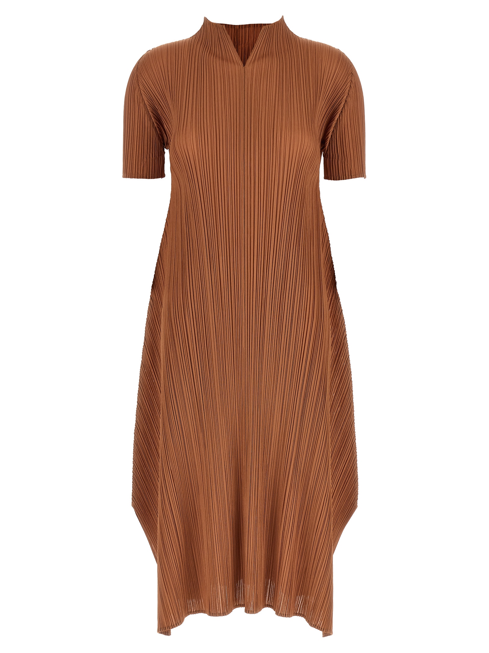 Brown Polyester Midi Dress