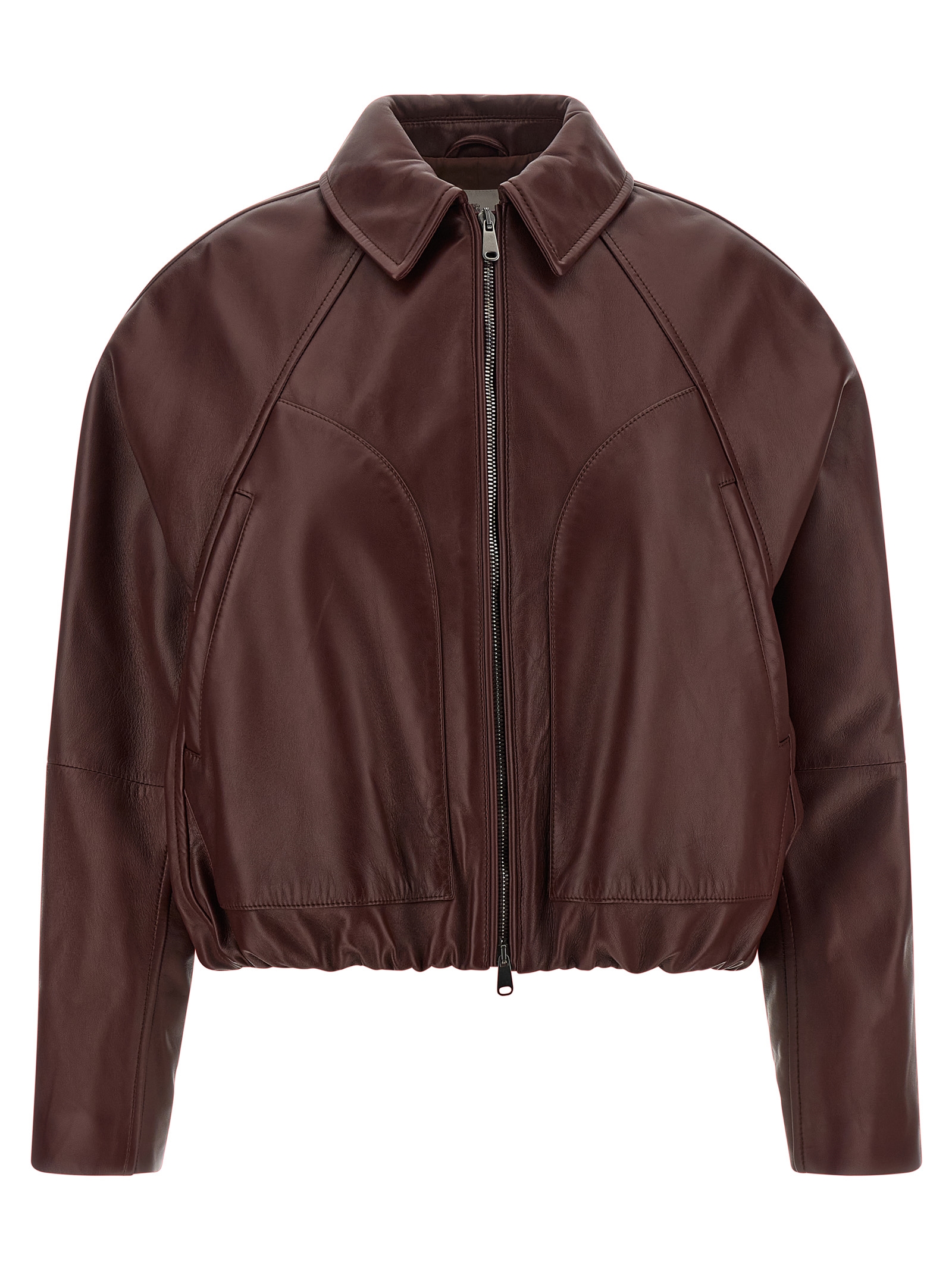 Brunello Cucinelli Bordeaux Calfskin Leather Jacket Clothing - Women