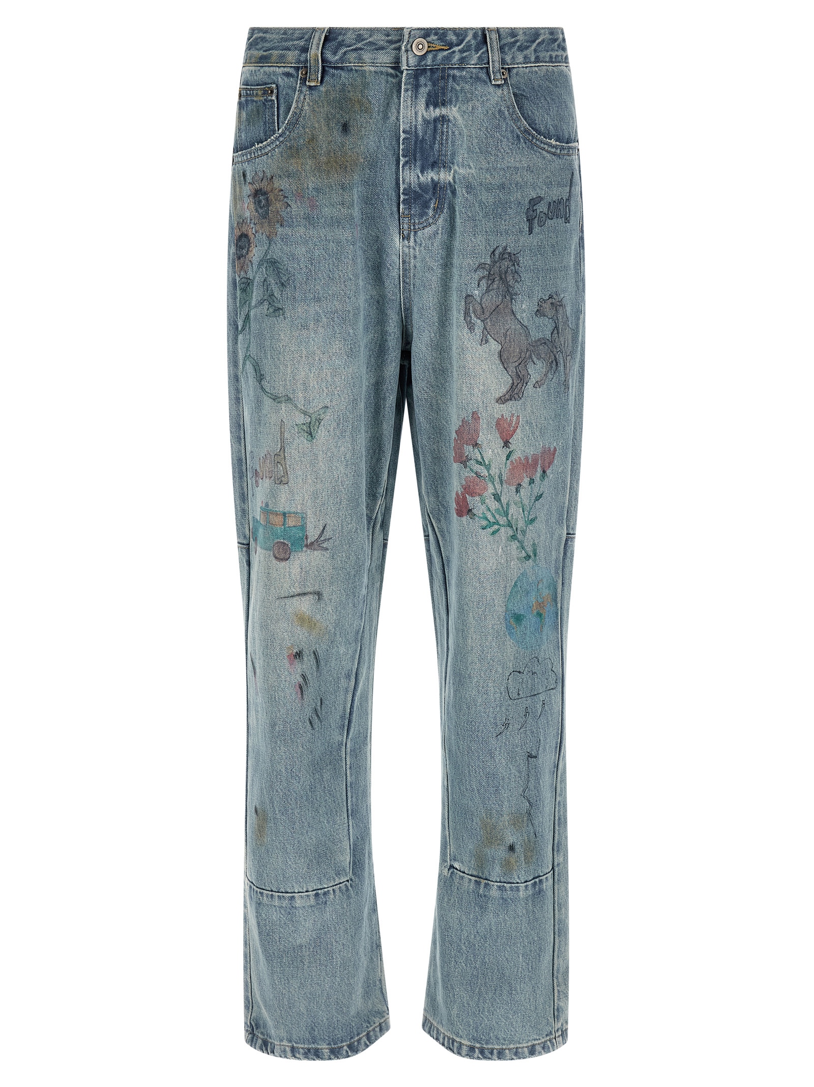 Blue Cotton Straight-Leg Jeans