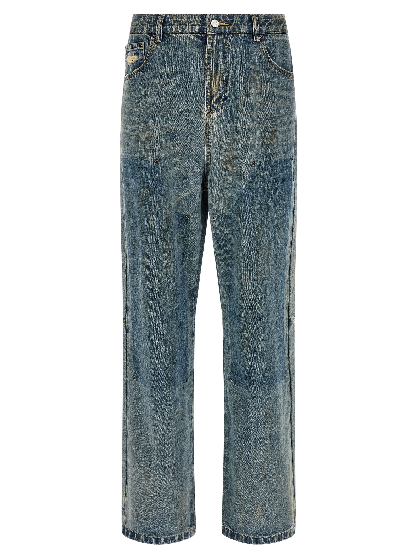 Blue Cotton Straight-Leg Jeans