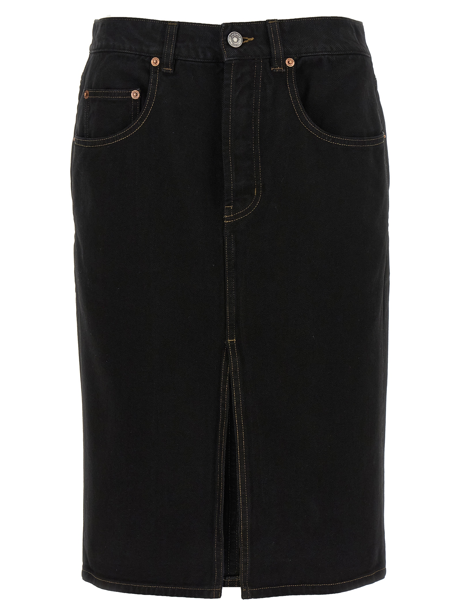 Black Cotton Midi Skirt