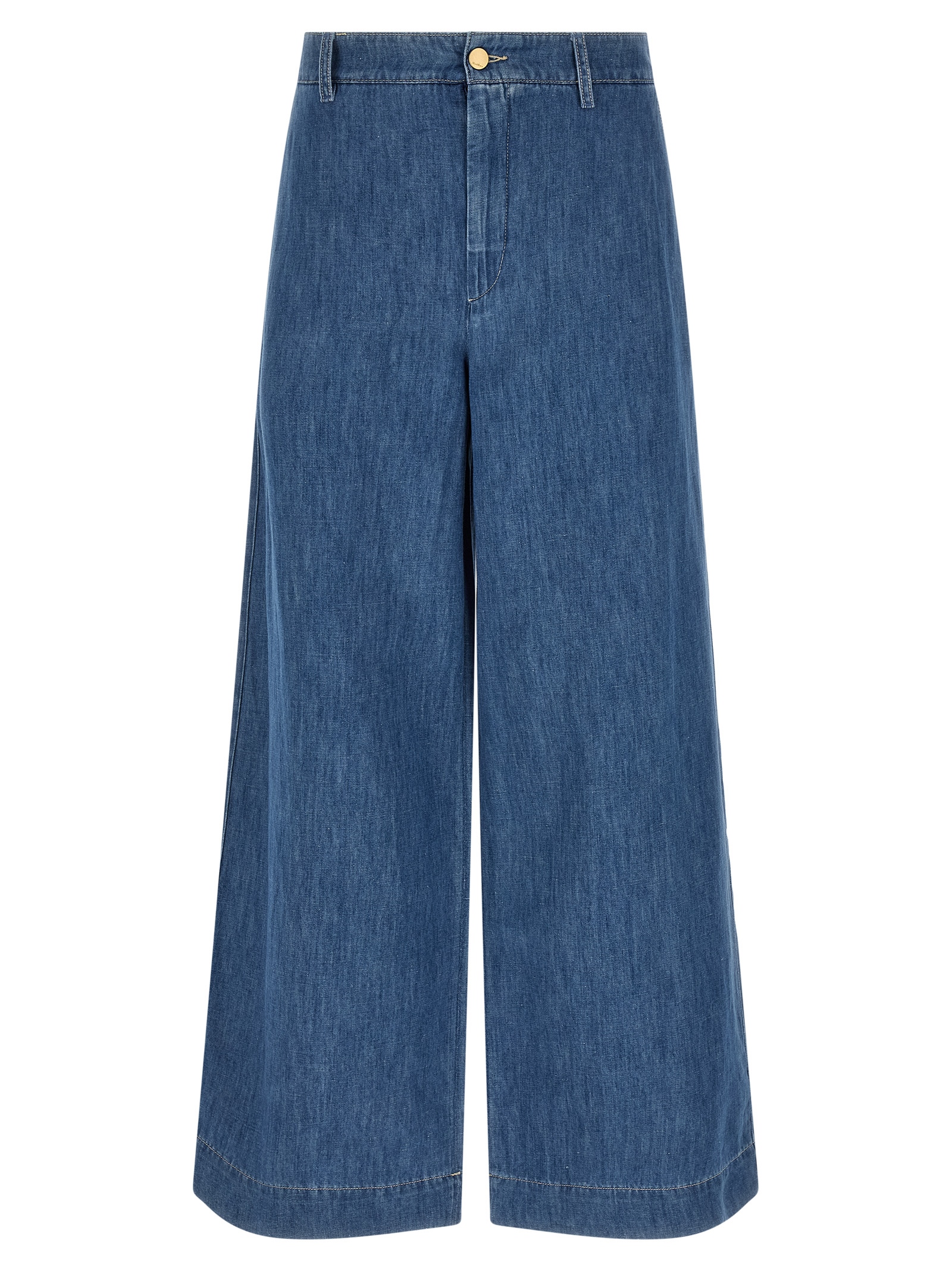 Blue Cotton Cropped Jeans