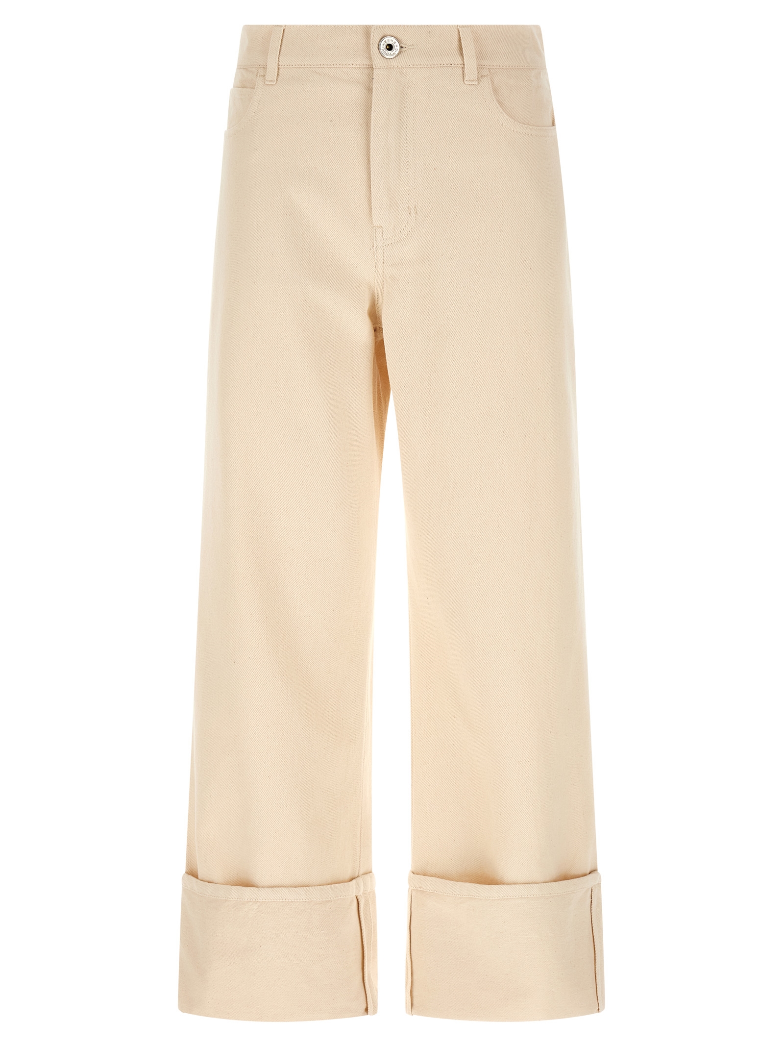 Beige Cotton Cropped Pants