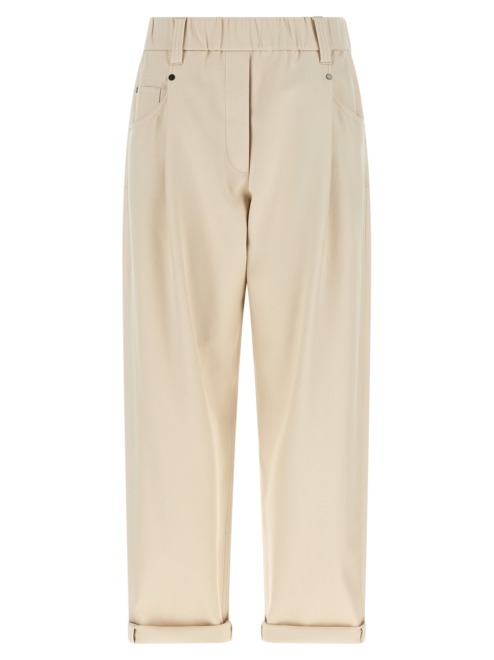 Beige Cotton Casual Pants