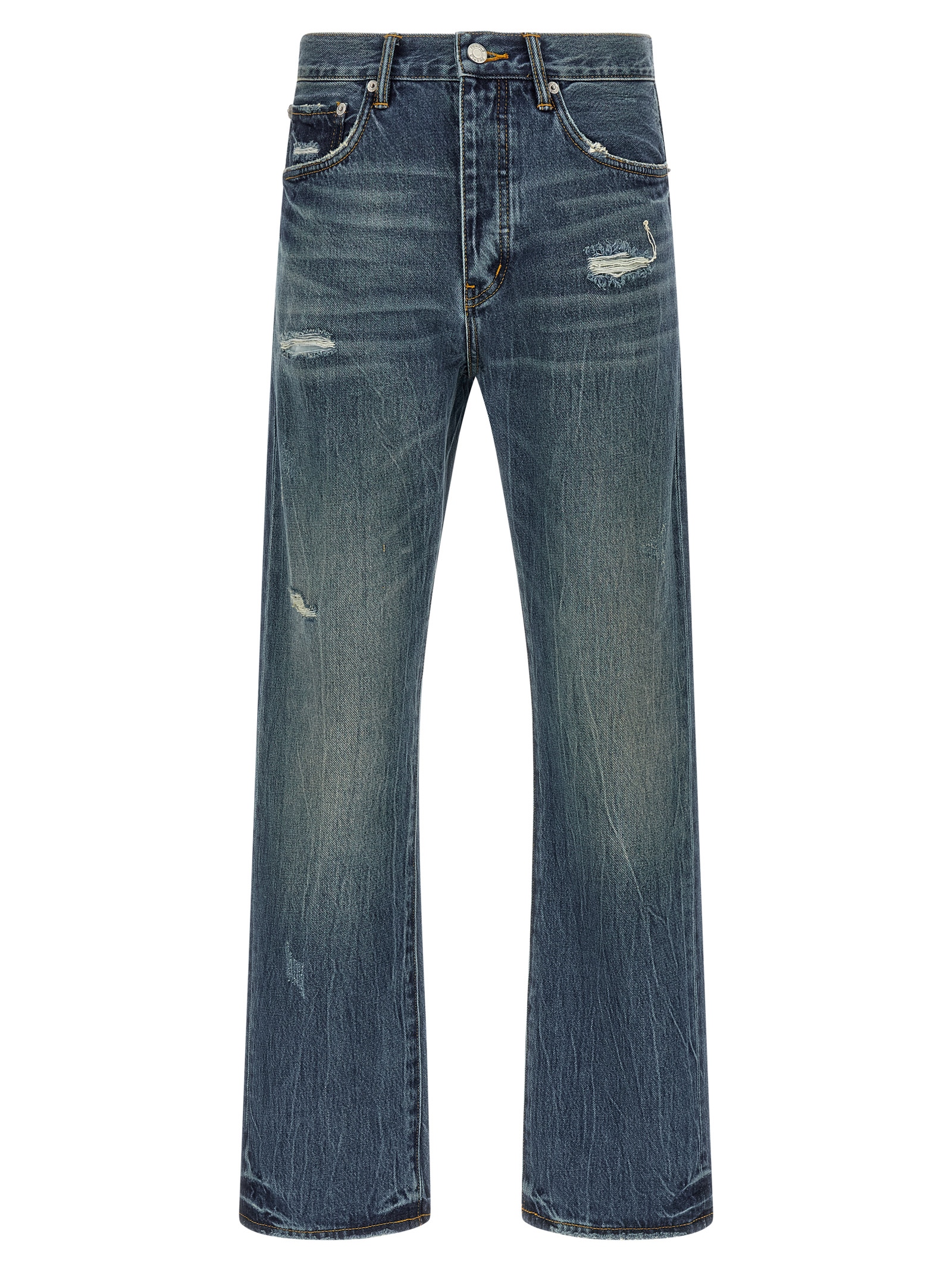 Blue Cotton Straight-Leg Jeans