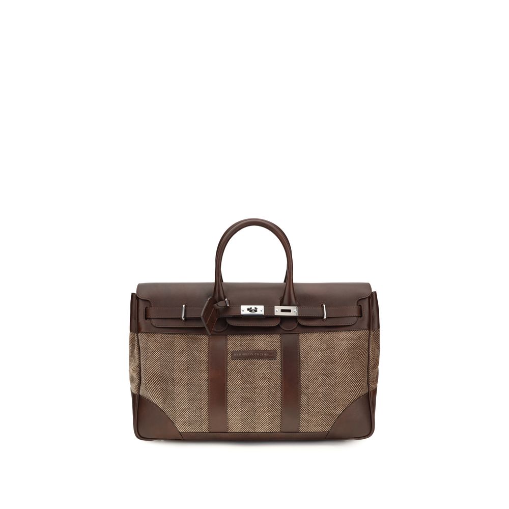 Brunello Cucinelli Brown Calf Leather Bos Taurus Luggage And Travel Bag - Men