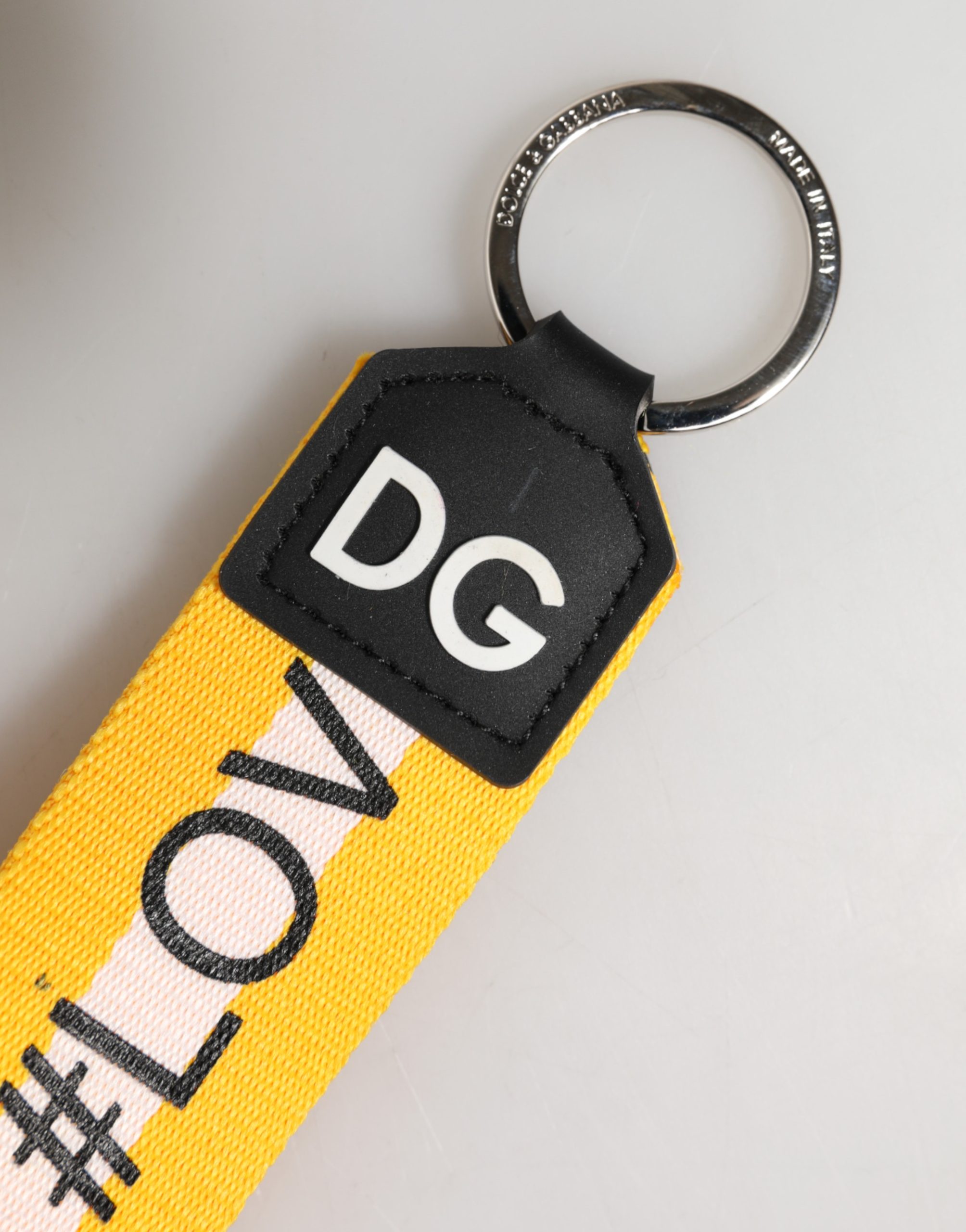 Dolce & Gabbana Yellow Logo Polyester Silver Brass Holder Keychain Keyring Pvc Accessory - Women