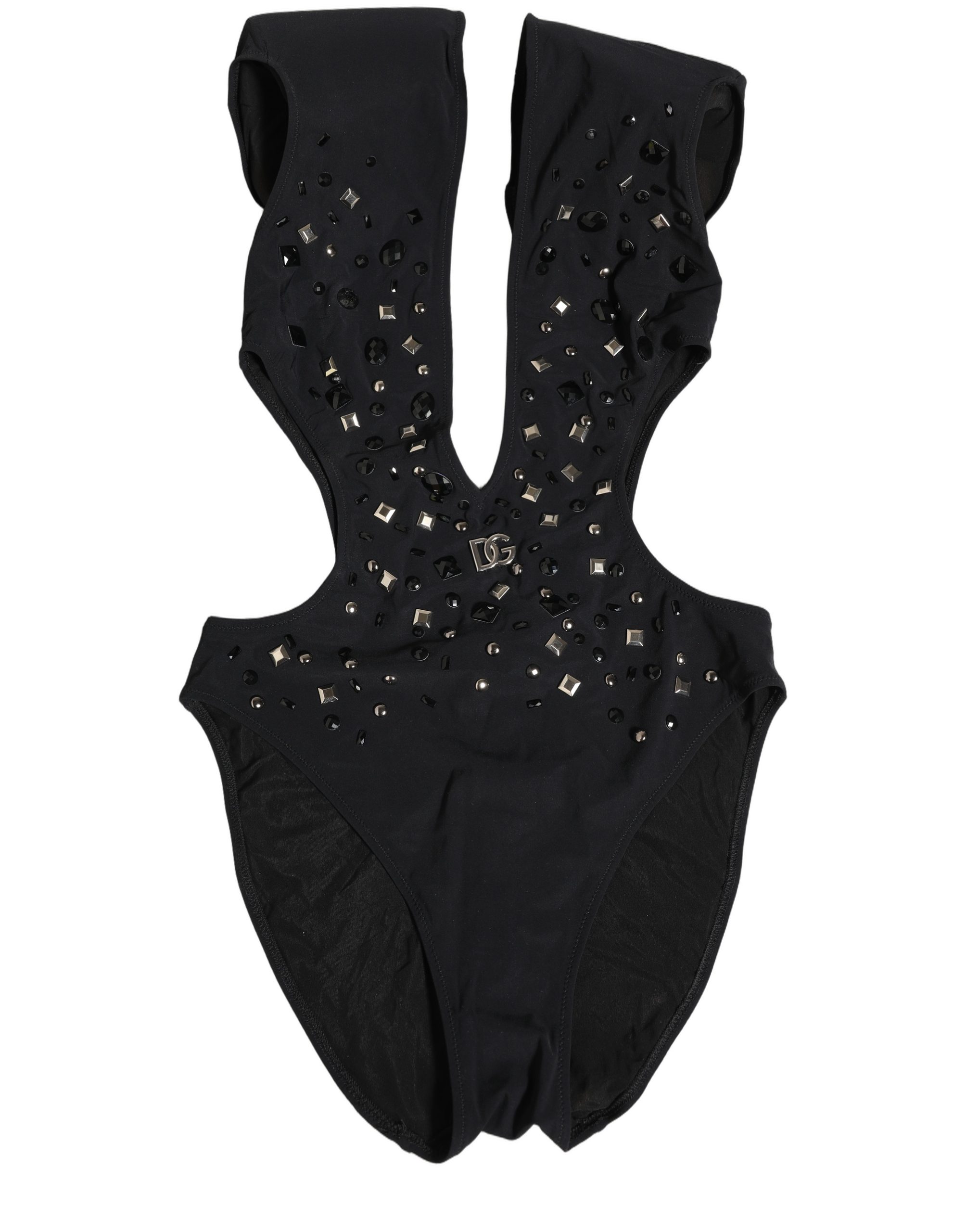 Black Logo Embellished Cutout One Piece Swimwear