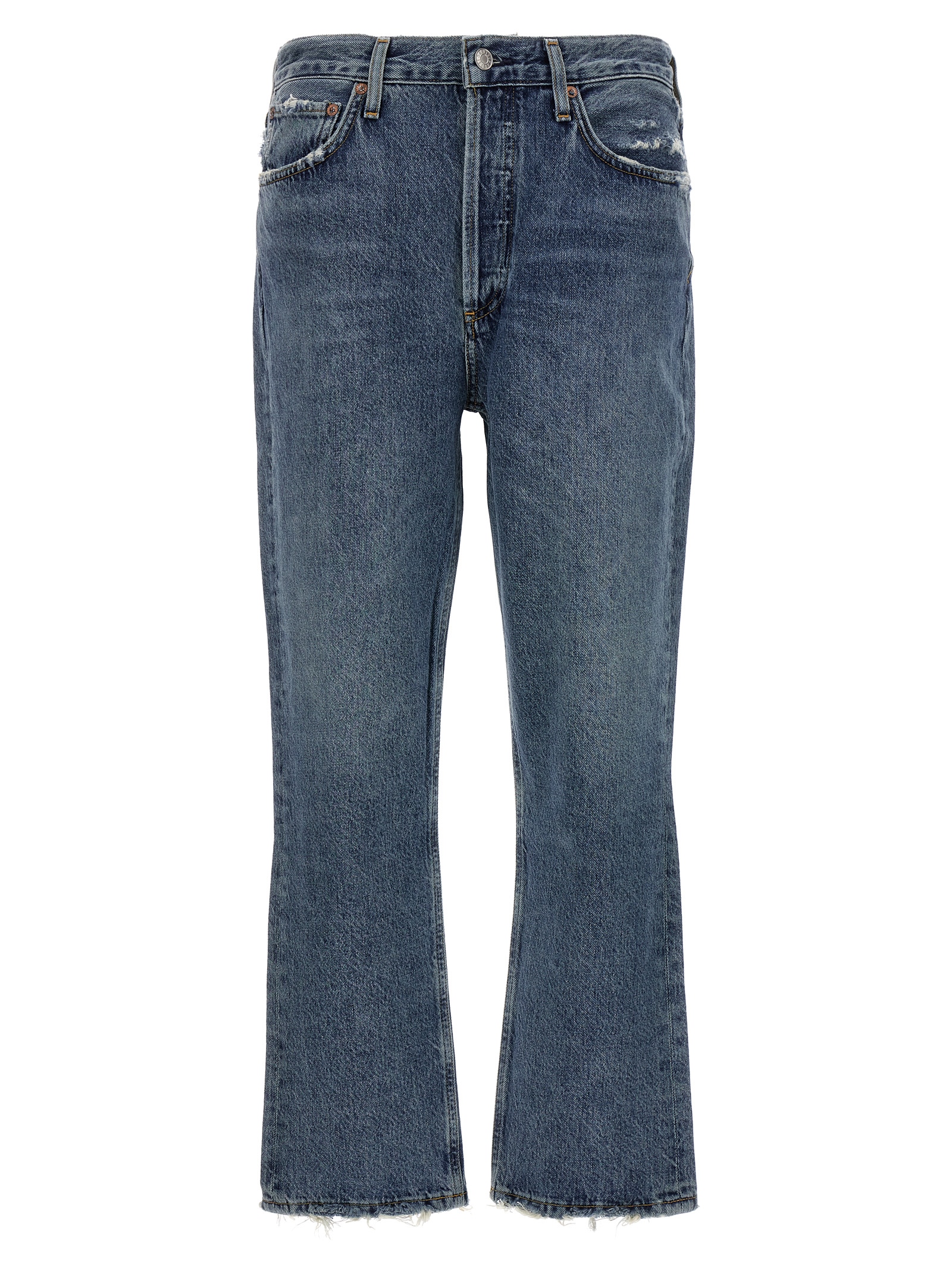 Blue Cotton Cropped Jeans
