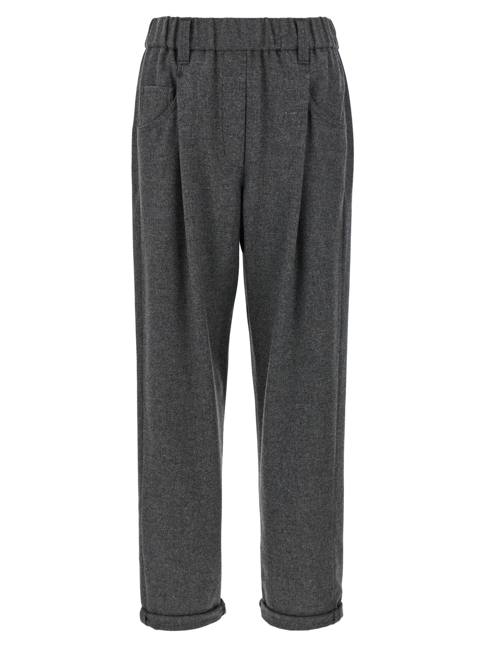Gray Virgin Wool Casual Pants