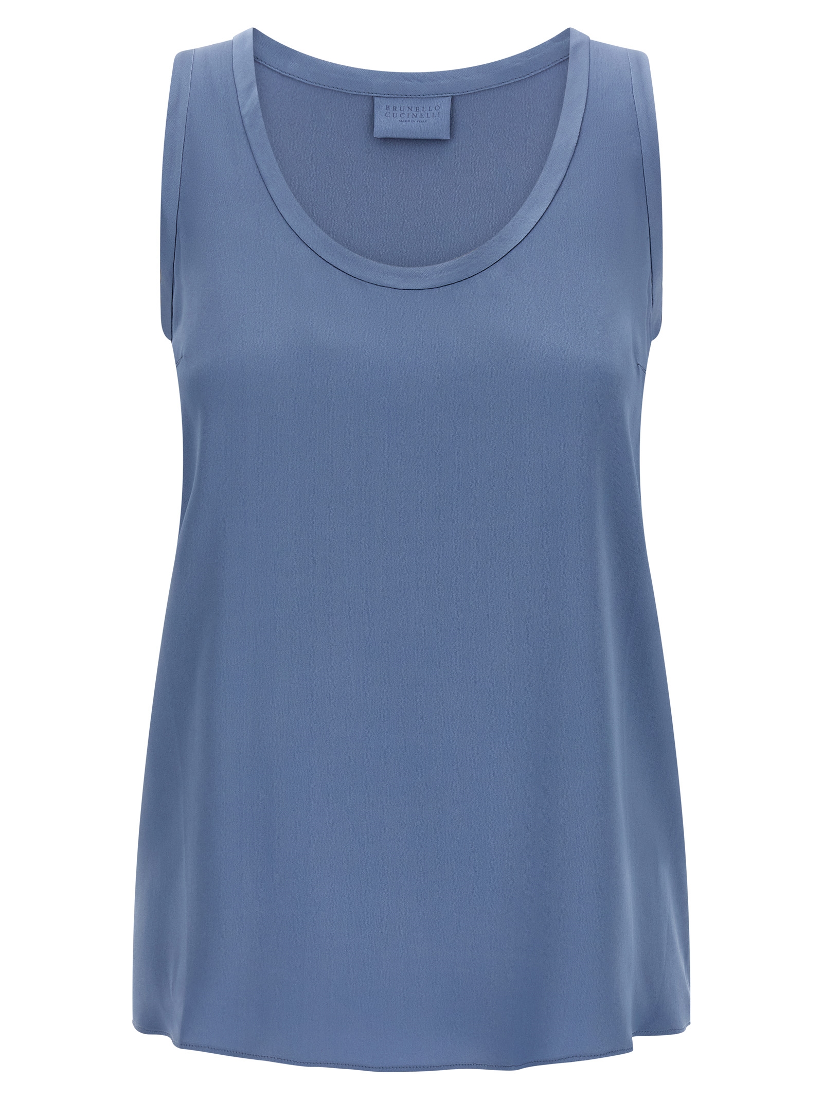 Blue Silk Sleeveles T-Shirt
