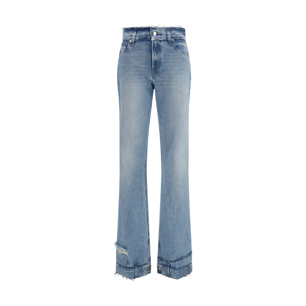Blue Cotton Flared Jeans