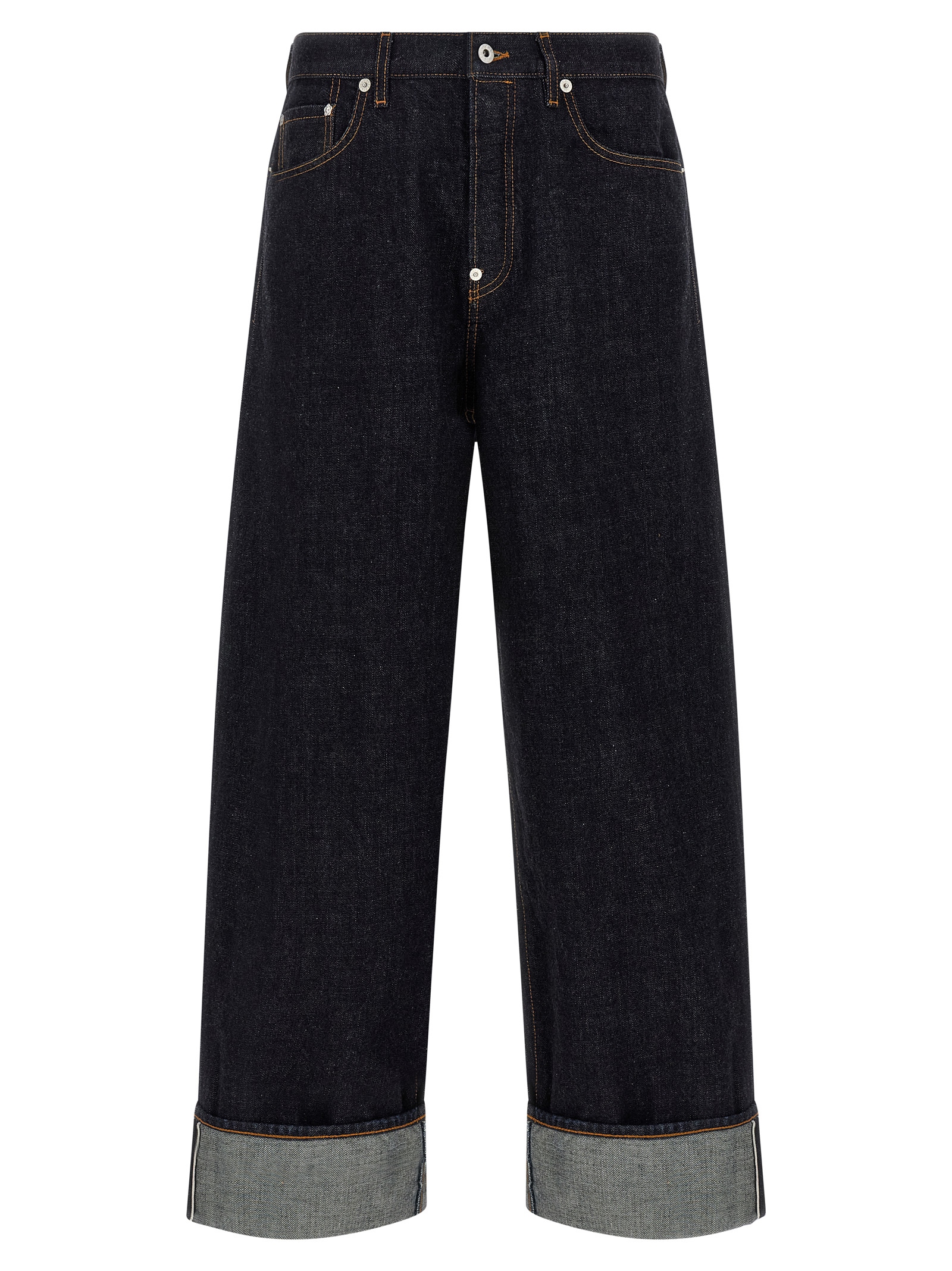 Blue Cotton Straight-Leg Jeans