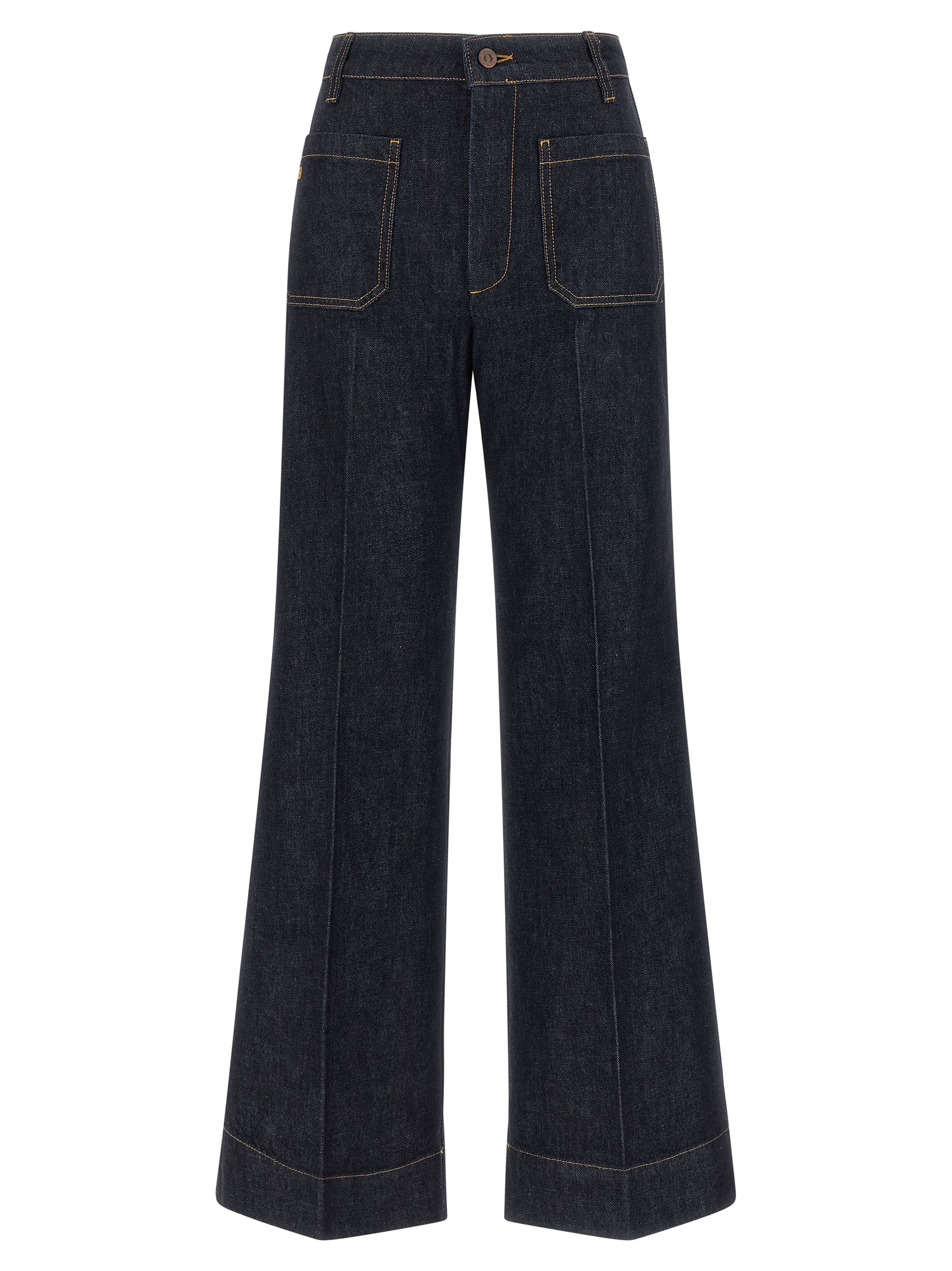 Blue Cotton Flared Jeans
