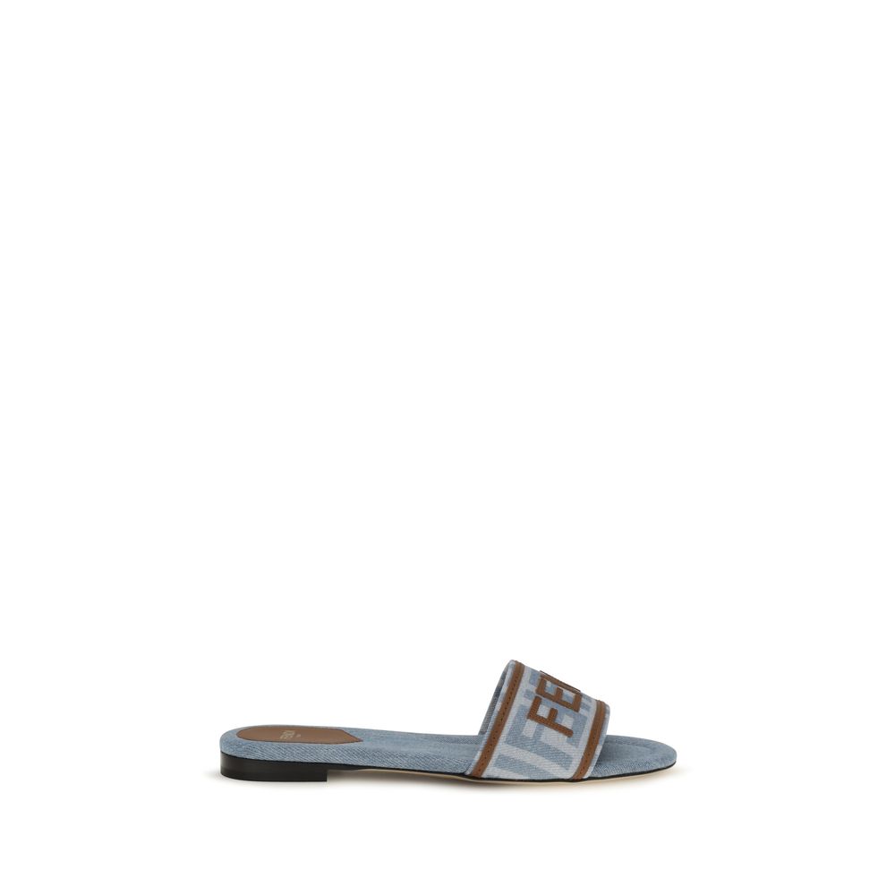 Blue Cotton Flat Sandals