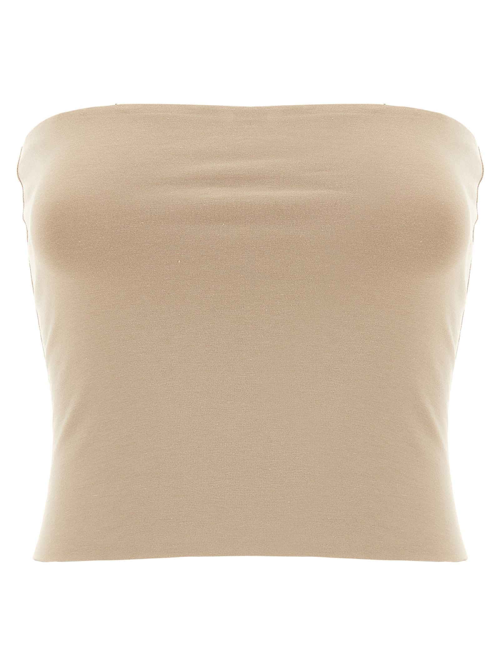 Beige Cotton Sleeveles T-Shirt