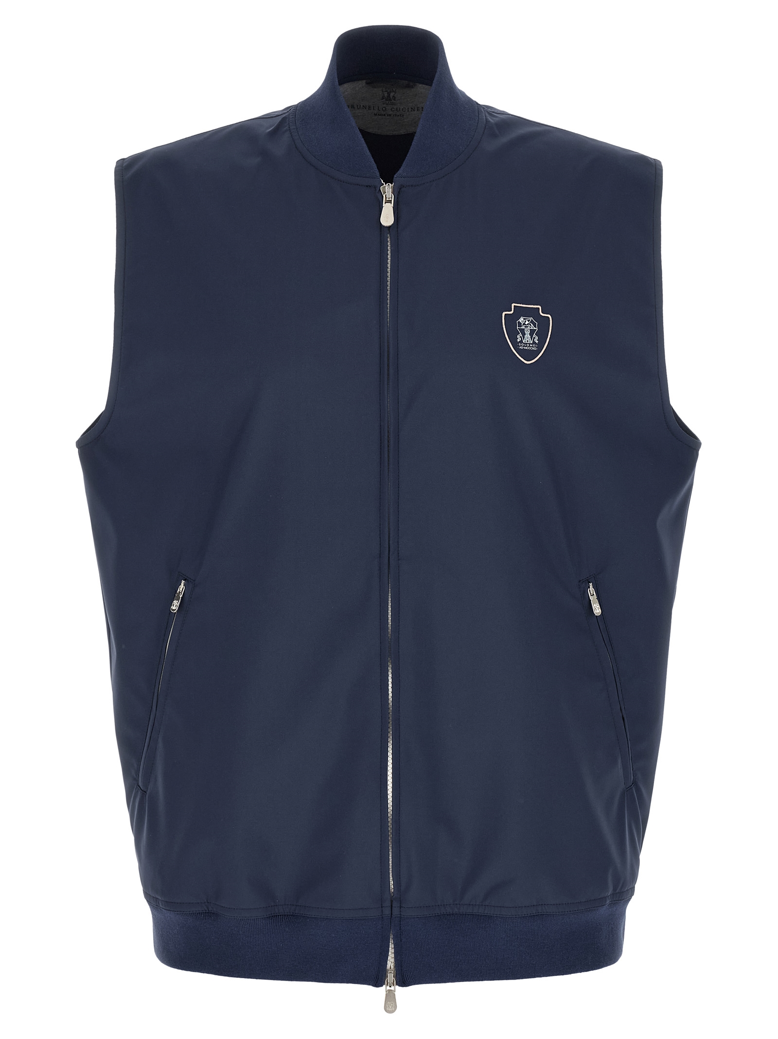 Blue Polyester Sleeveless Jacket