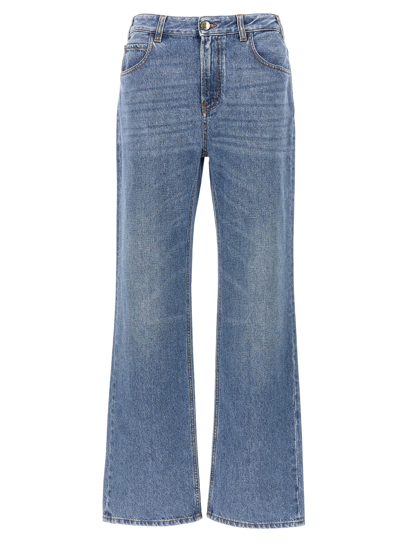 Blue Cotton High-Waisted Jean