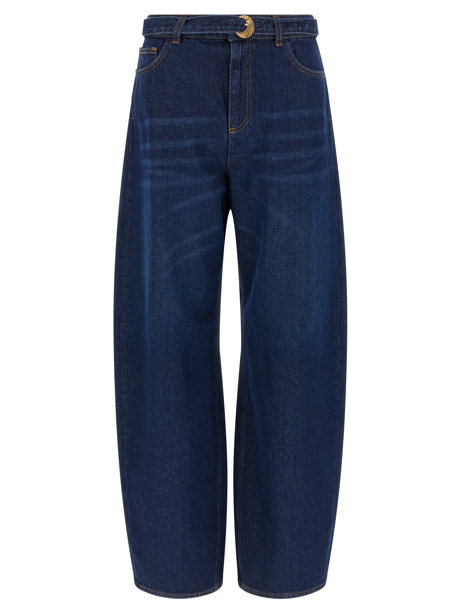 Blue Cotton High-Waisted Jean