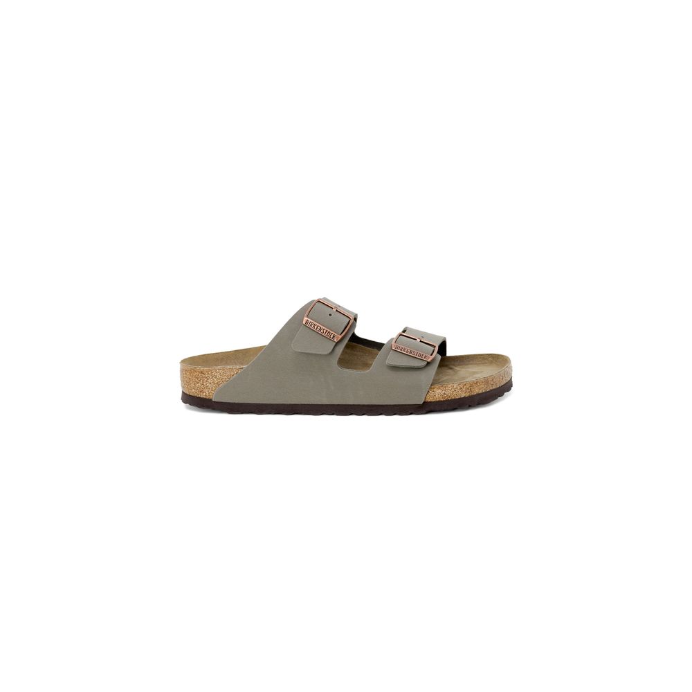 Gray Leather Flat Sandals