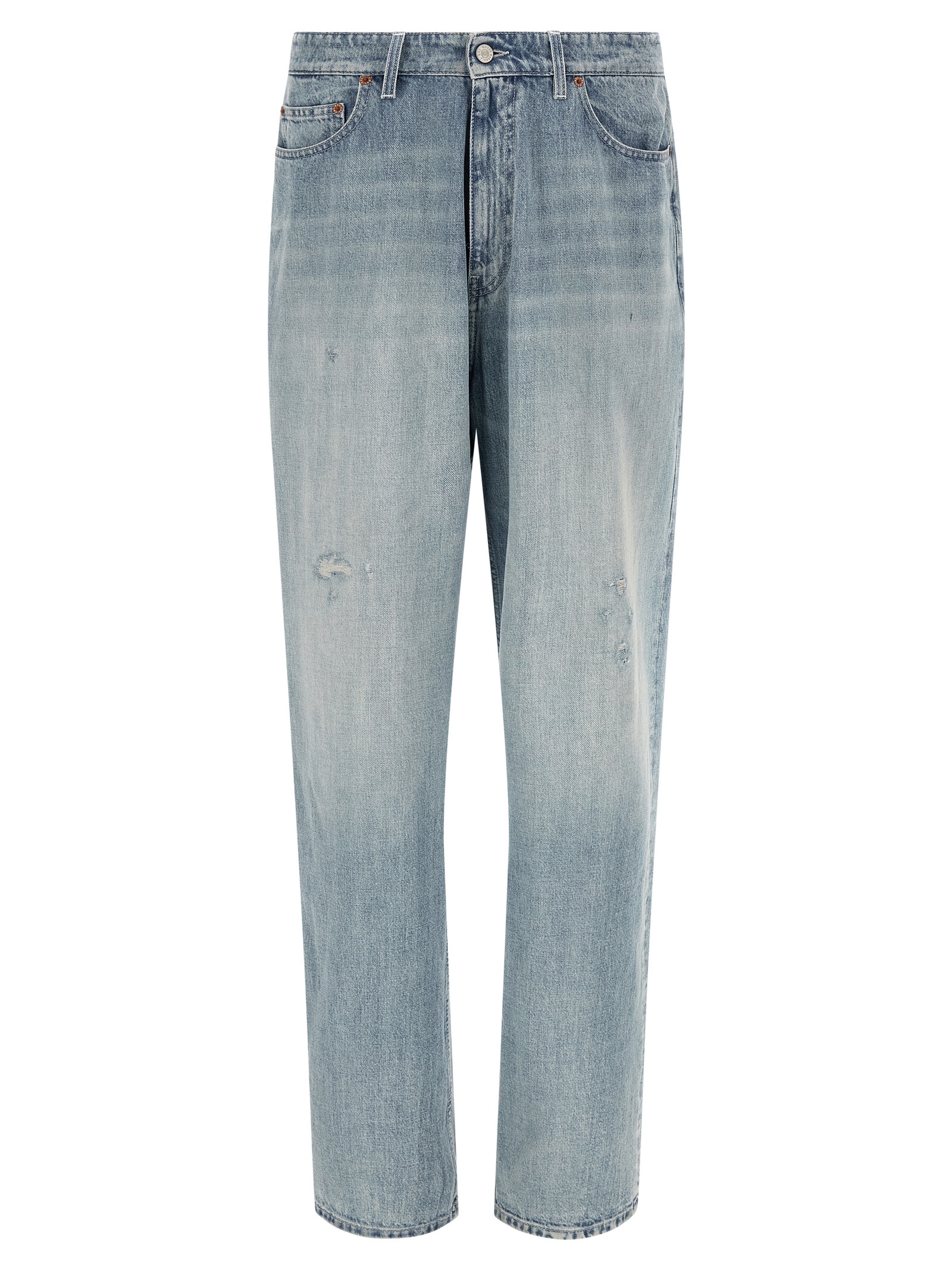 Blue Cotton Straight-Leg Jeans
