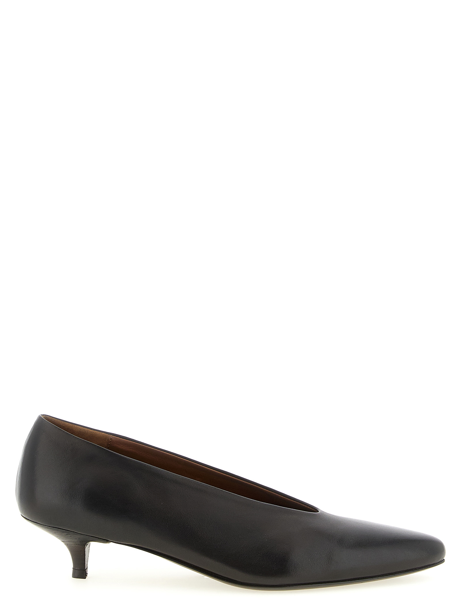 Brown Calfskin Mid Heel Pumps