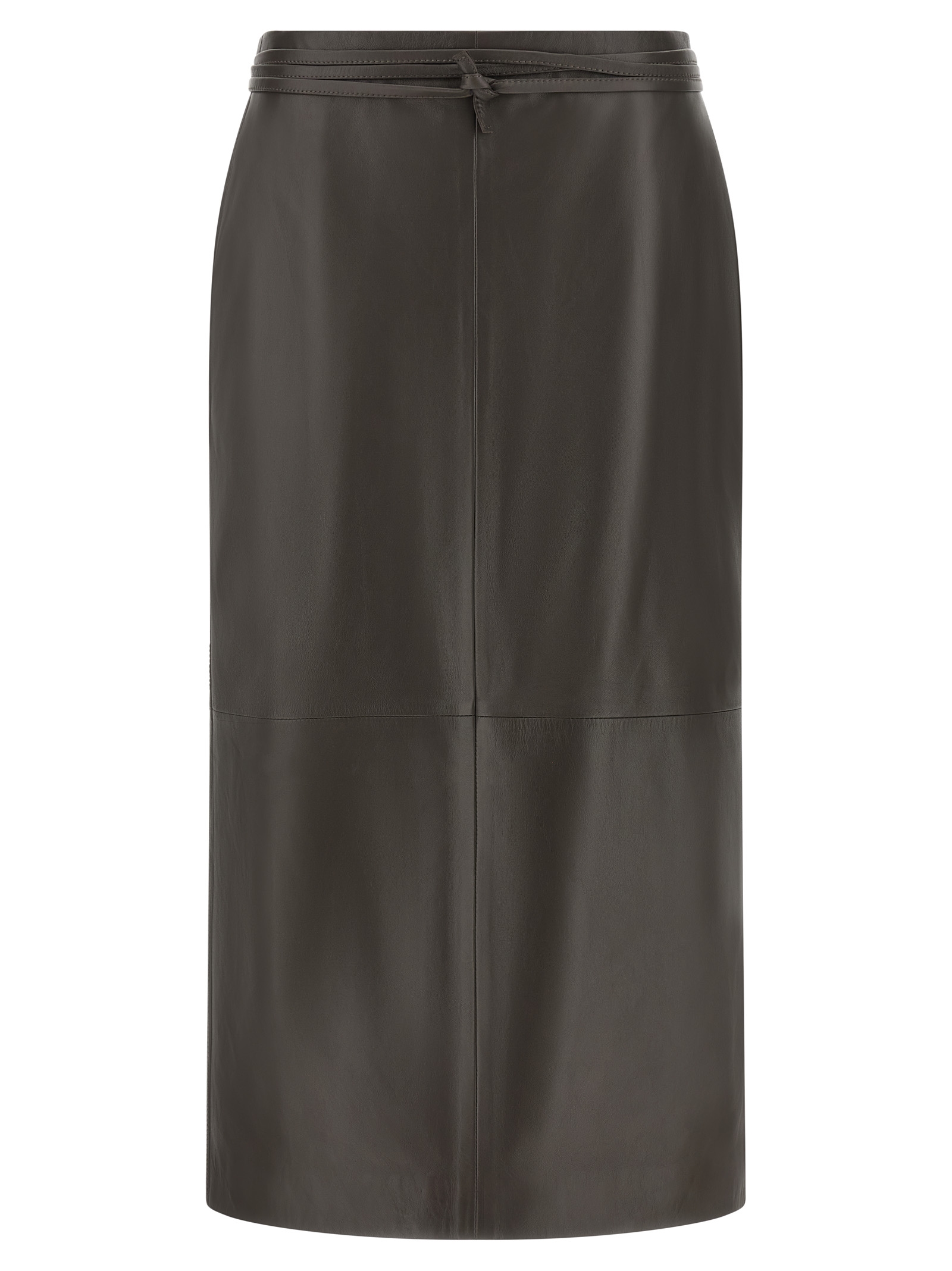 Brown Lamb Leather Midi Skirt