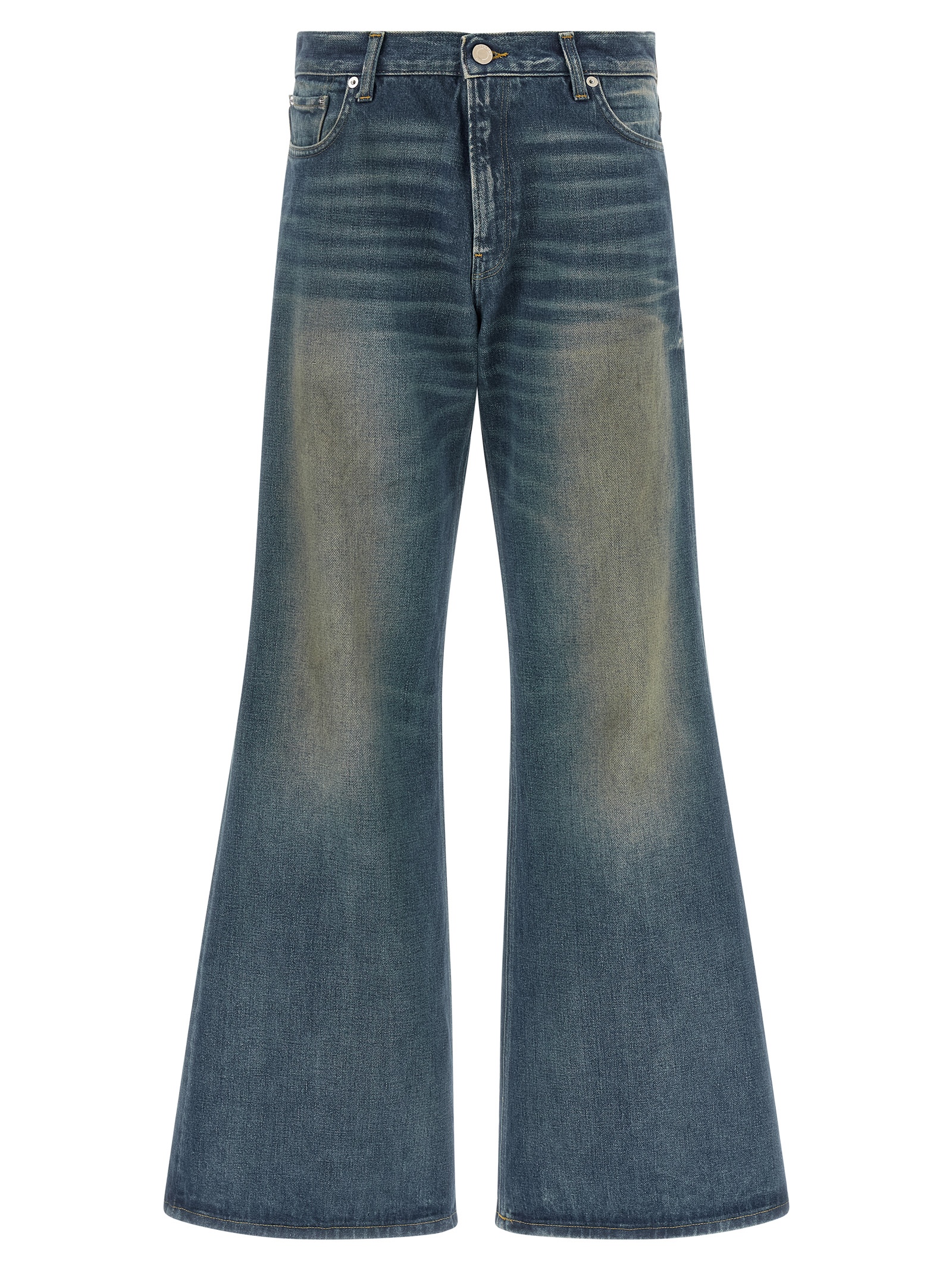 Blue Cotton Flared Jeans