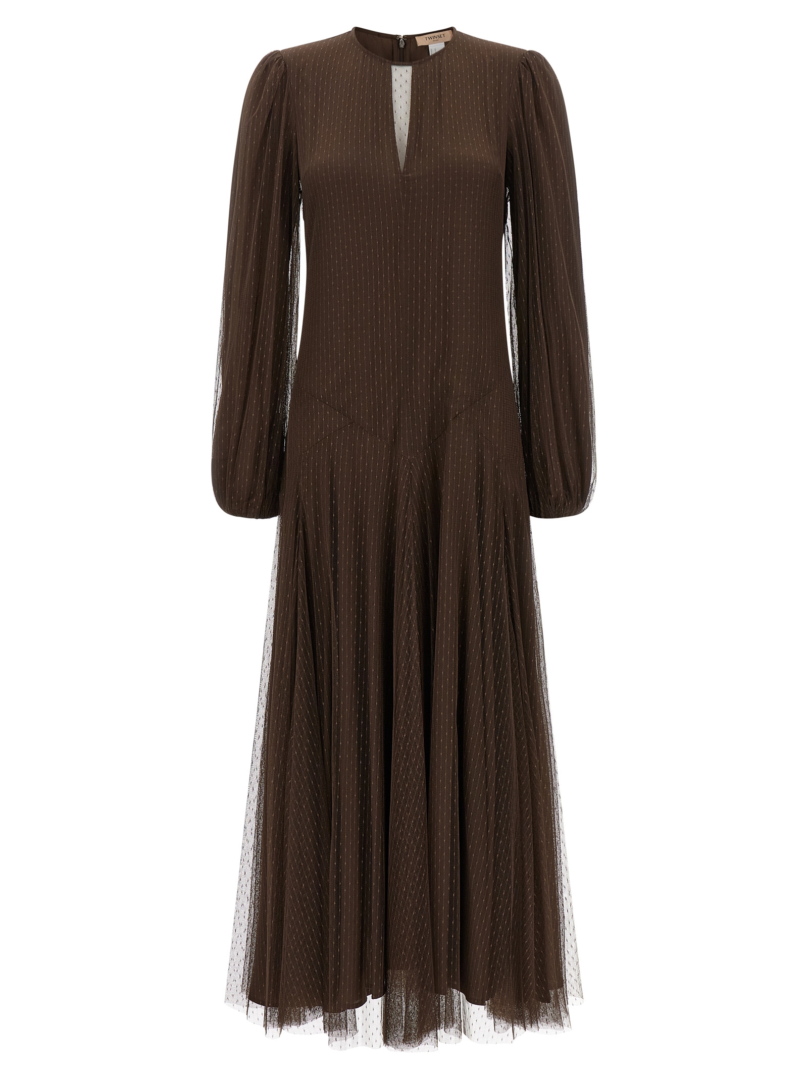 Brown Polyester Long Dress