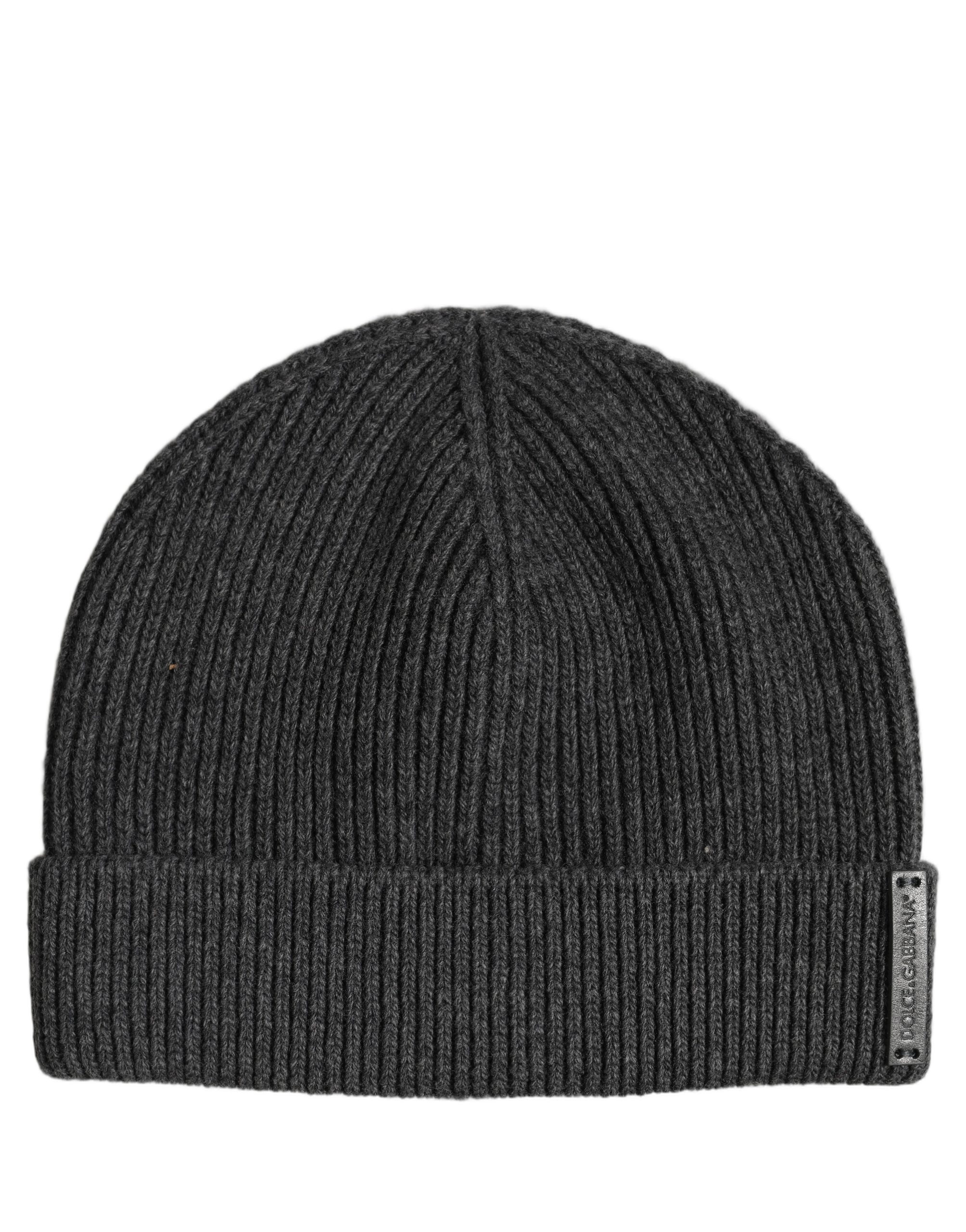 Men Charcoal Grey Ribbed Wool Knit Beanie One Size Hat