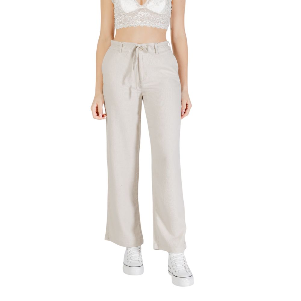 Beige Viscose Casual Pants