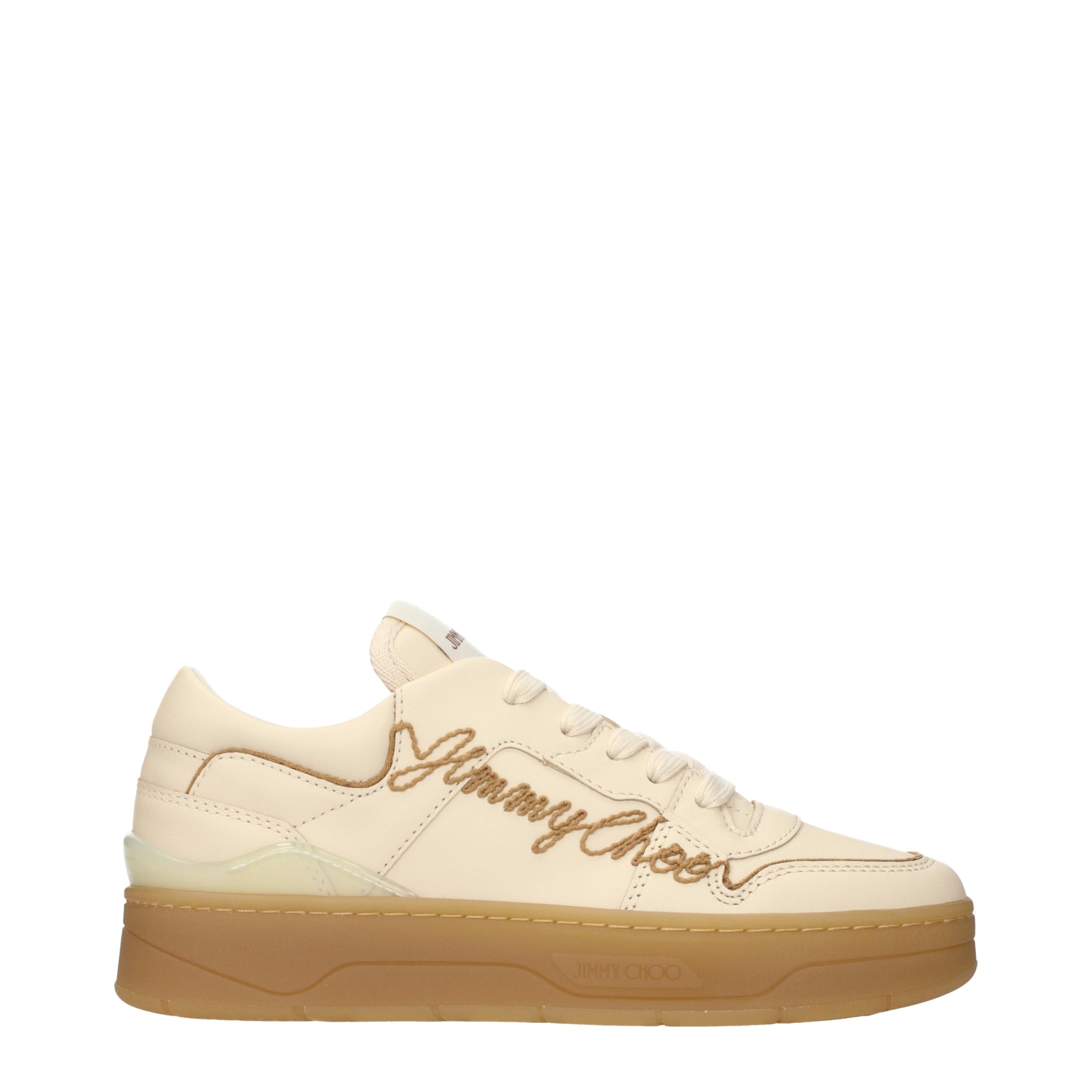 Beige Leather Low Top Sneakers
